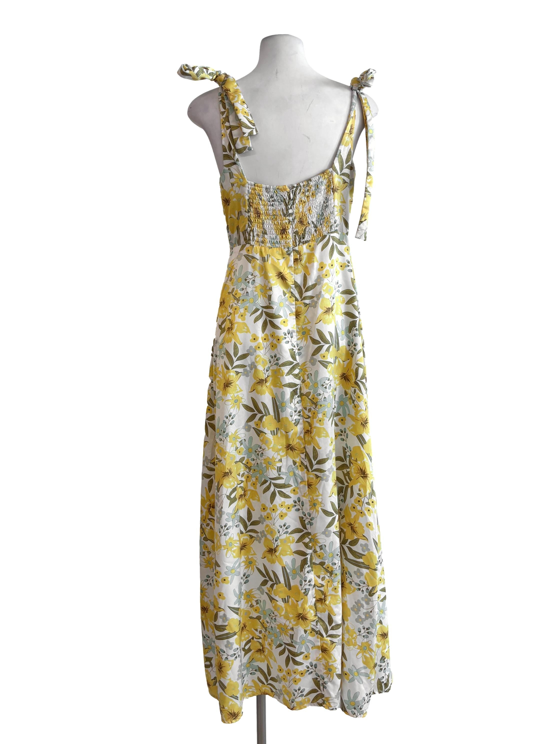 Butter Yellow Floral A-Line Dress