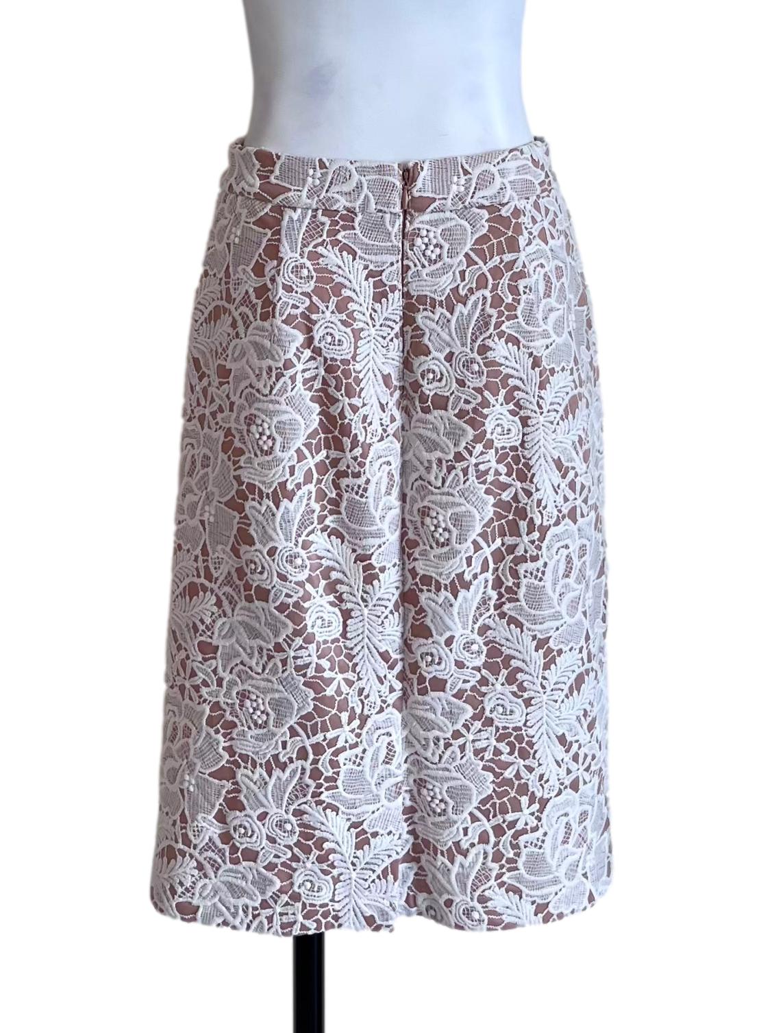 White And Beige Floral Lace Skirt