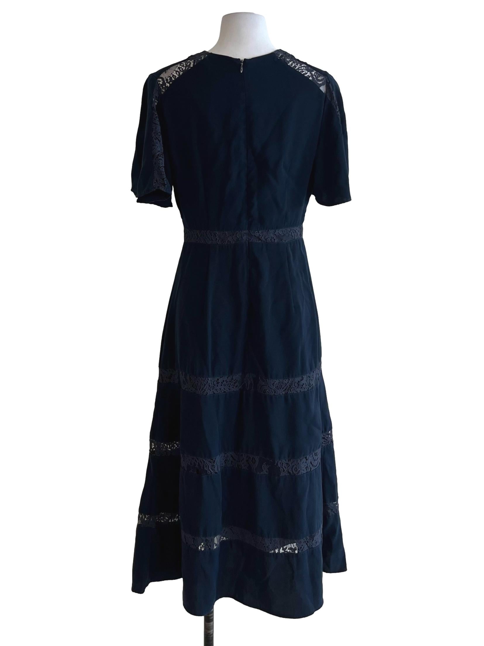 Navy Blue V-Neckline Empire Dress