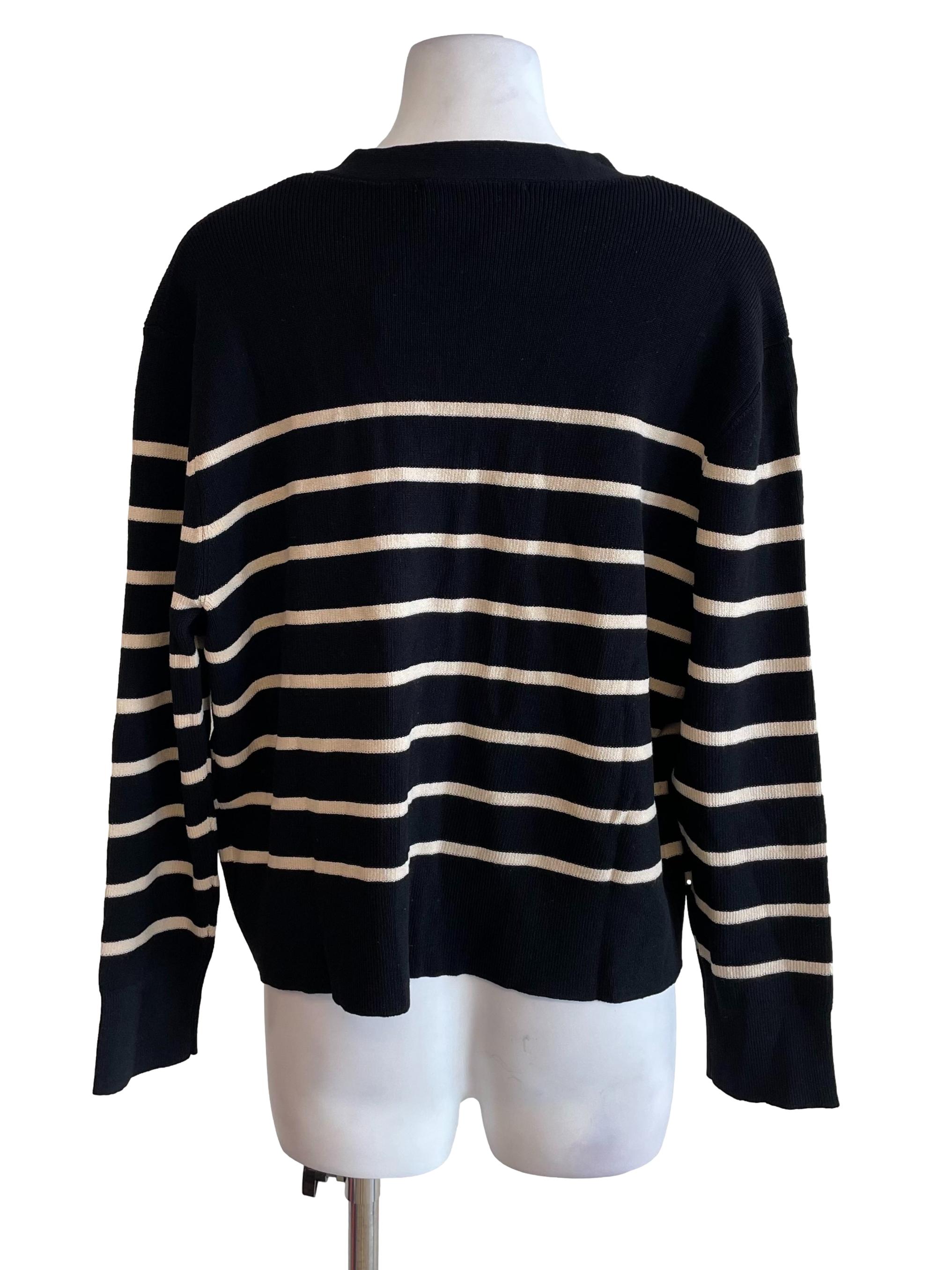 Black Stripe V Neck Cardigan