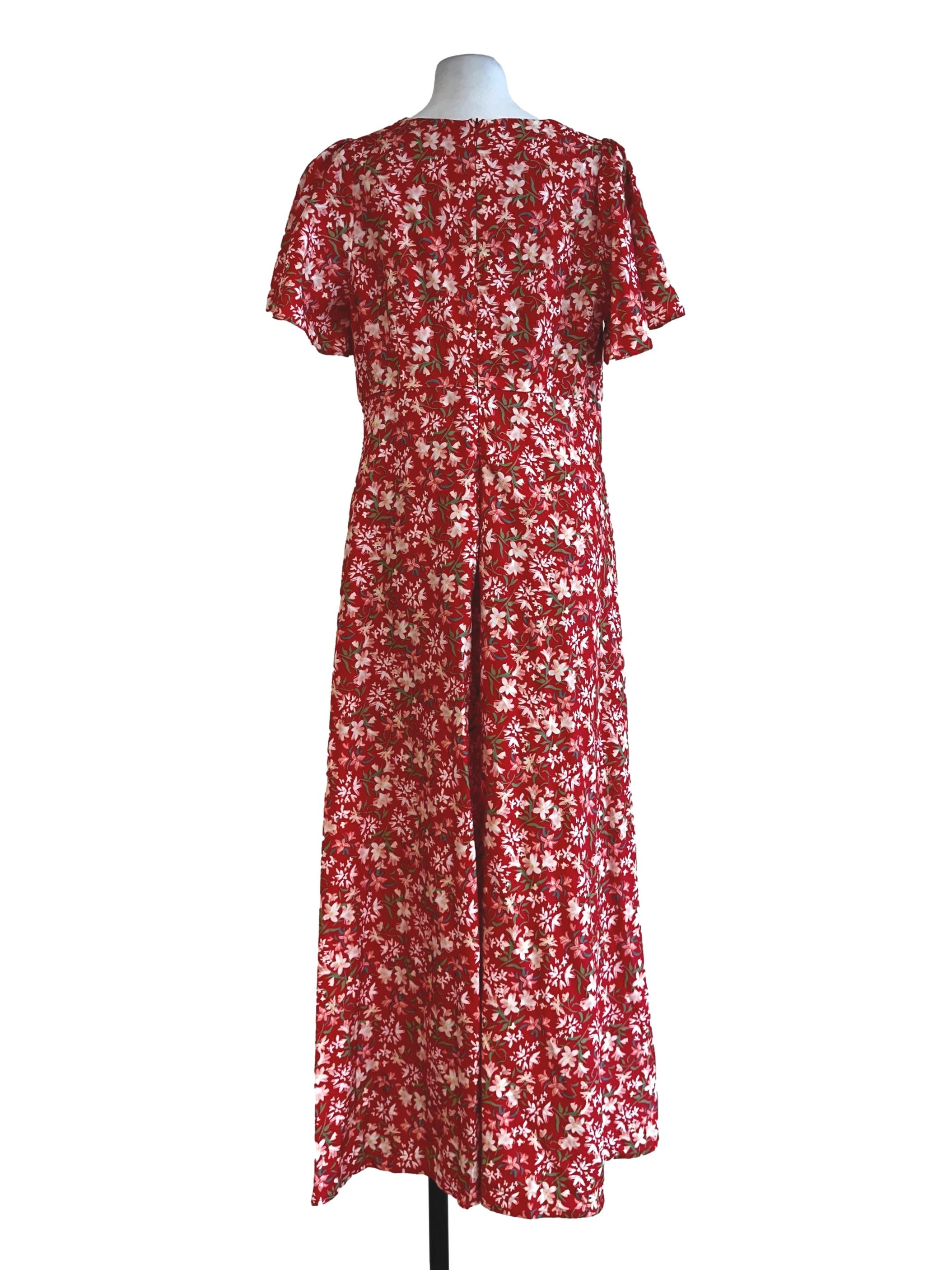 Red Flower Printed Slit Dress