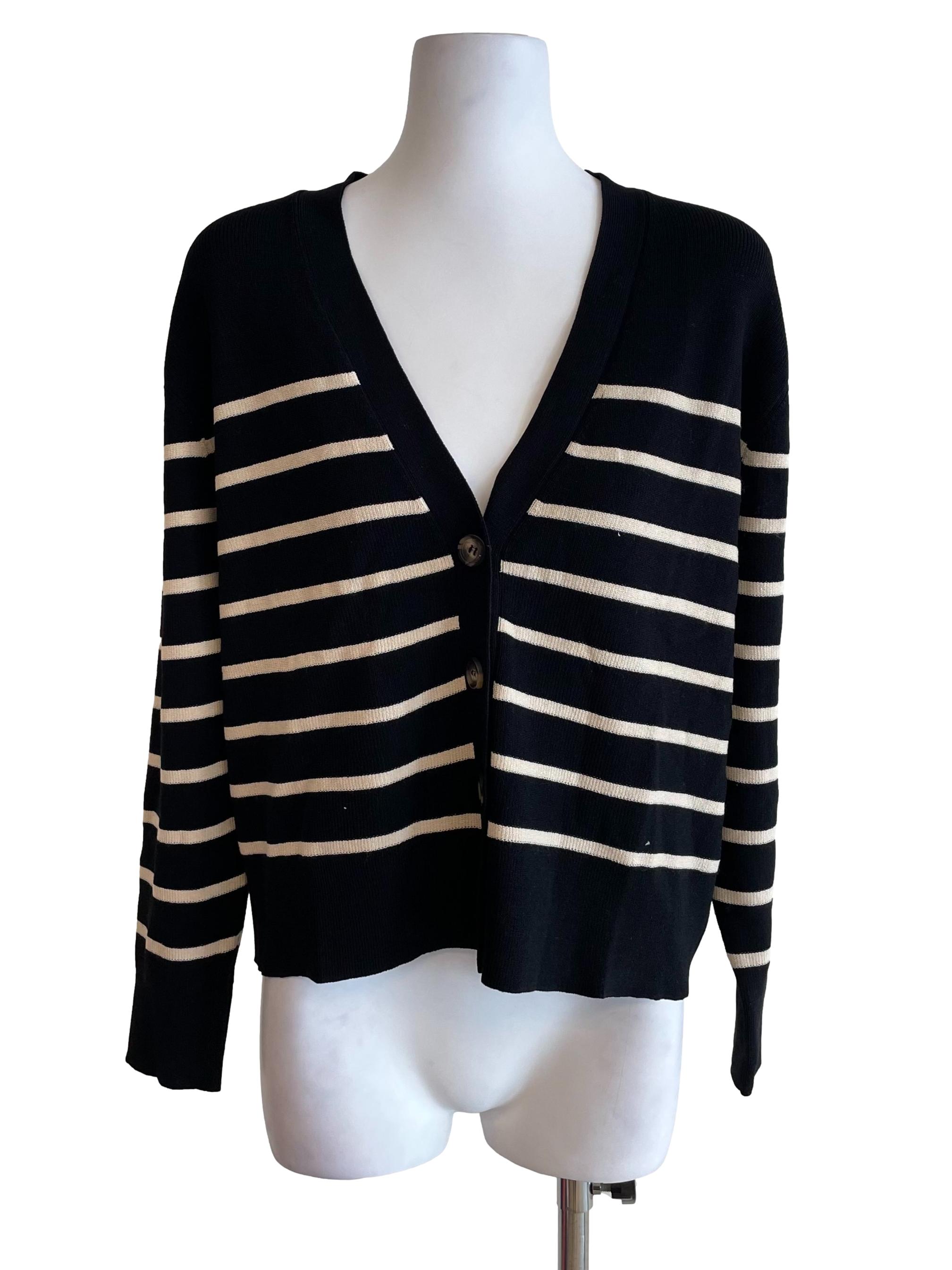 Black Stripe V Neck Cardigan