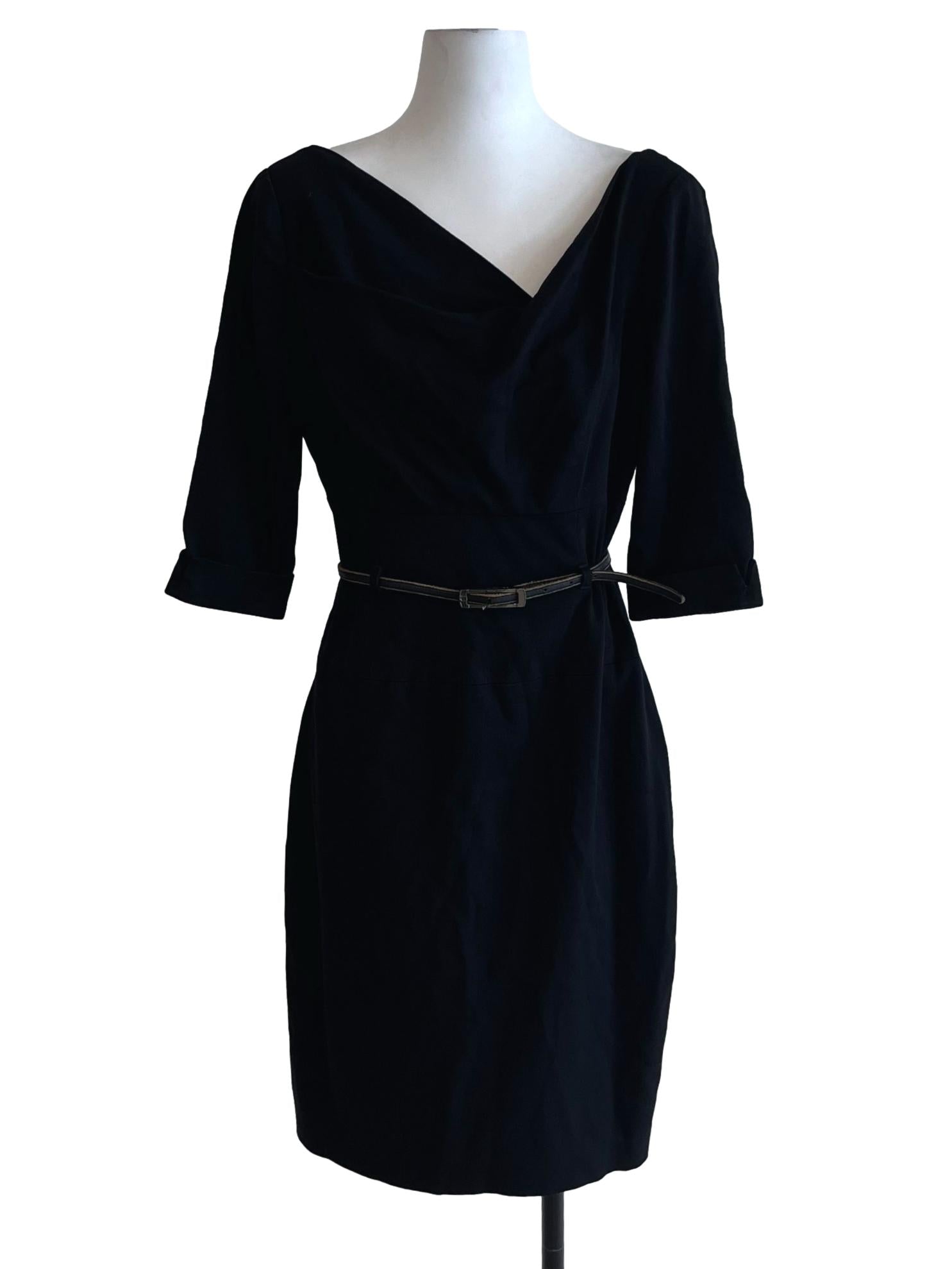 Black Asymmetrical Neckline Empire Dress