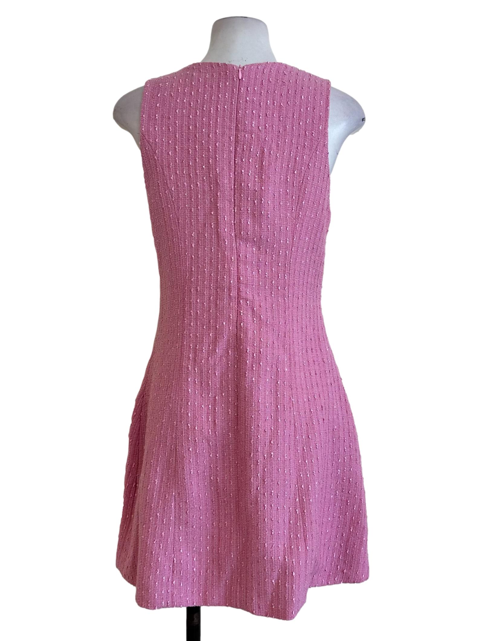 Punch Pink Padded Tweed Pattern Dress