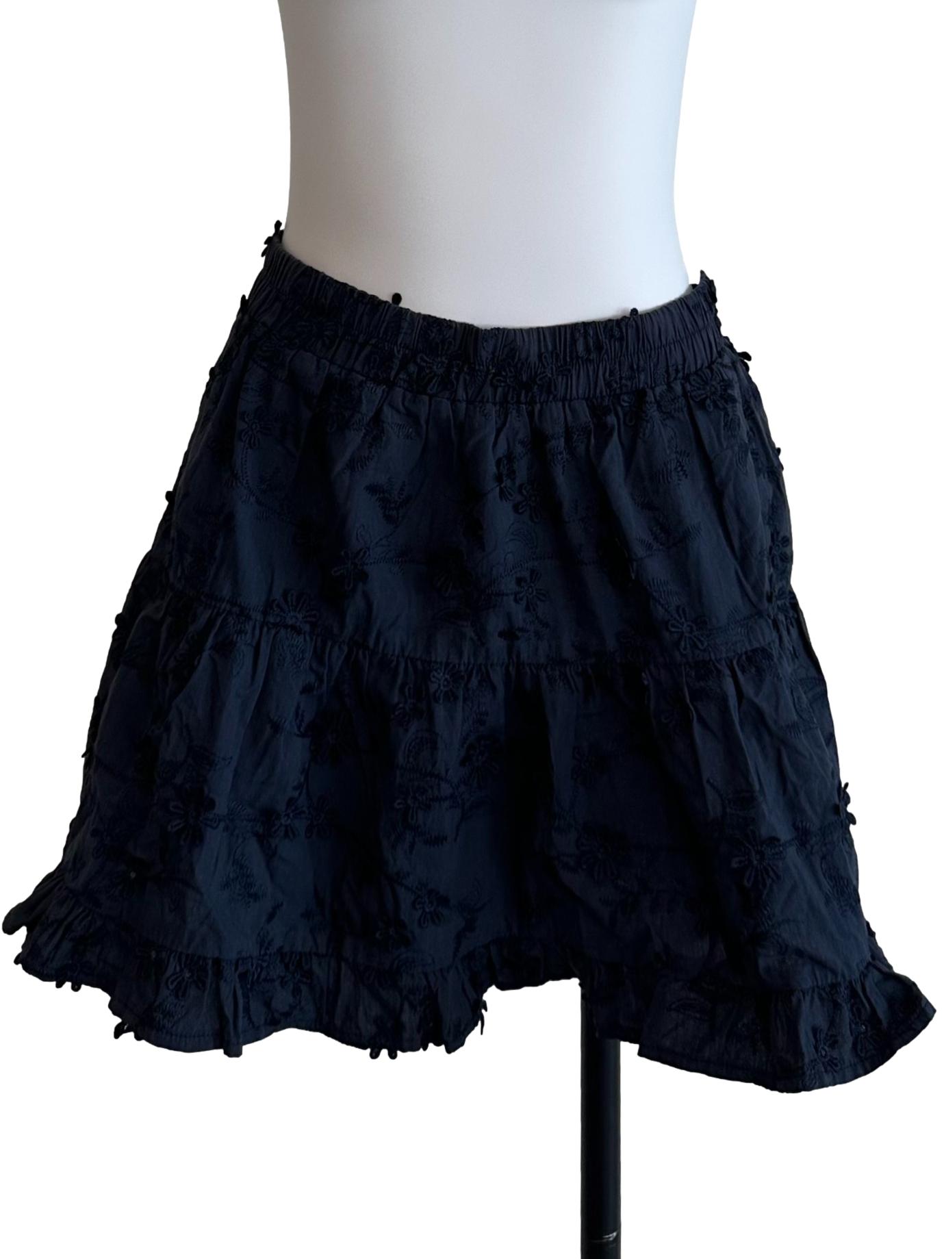 Navy Blue Floral Textured Tiered Skorts