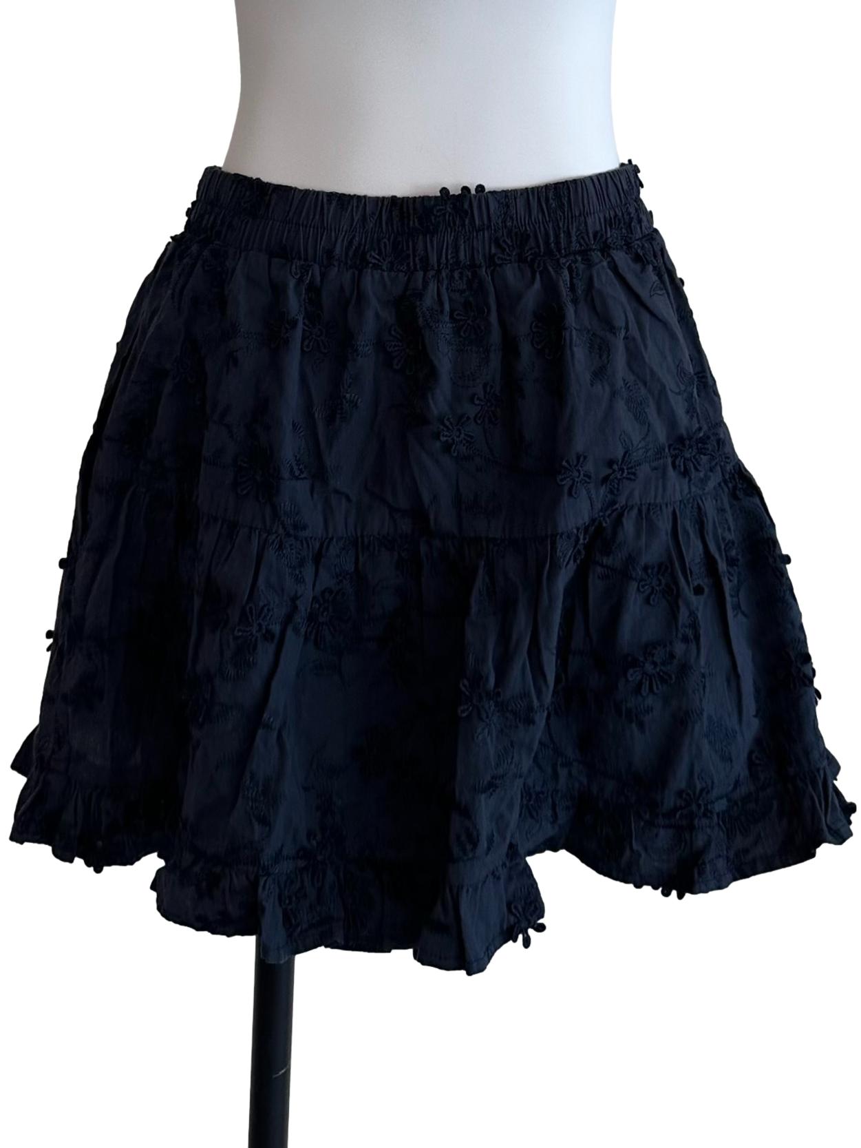 Navy Blue Floral Textured Tiered Skorts