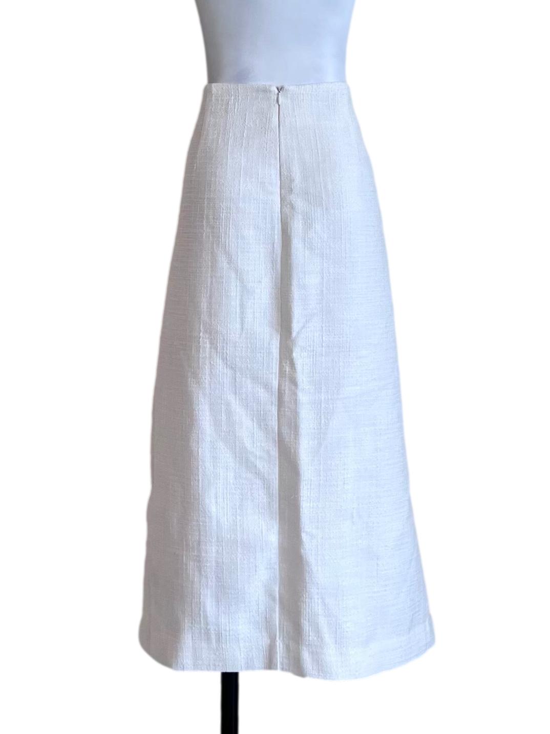 White Textured Button A-Line Skirt