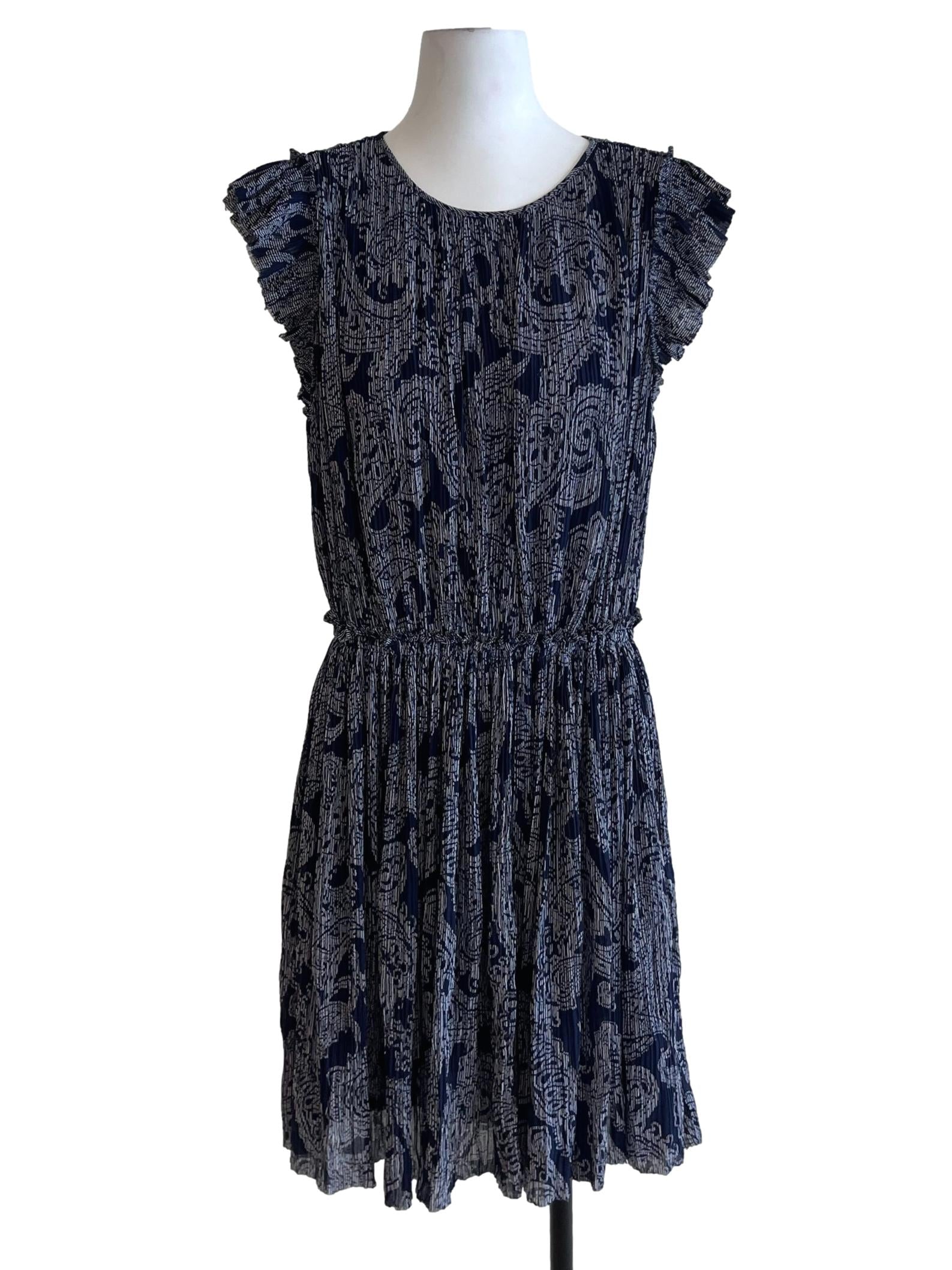 Navy Blue Jewel Neckline A-Line Dress