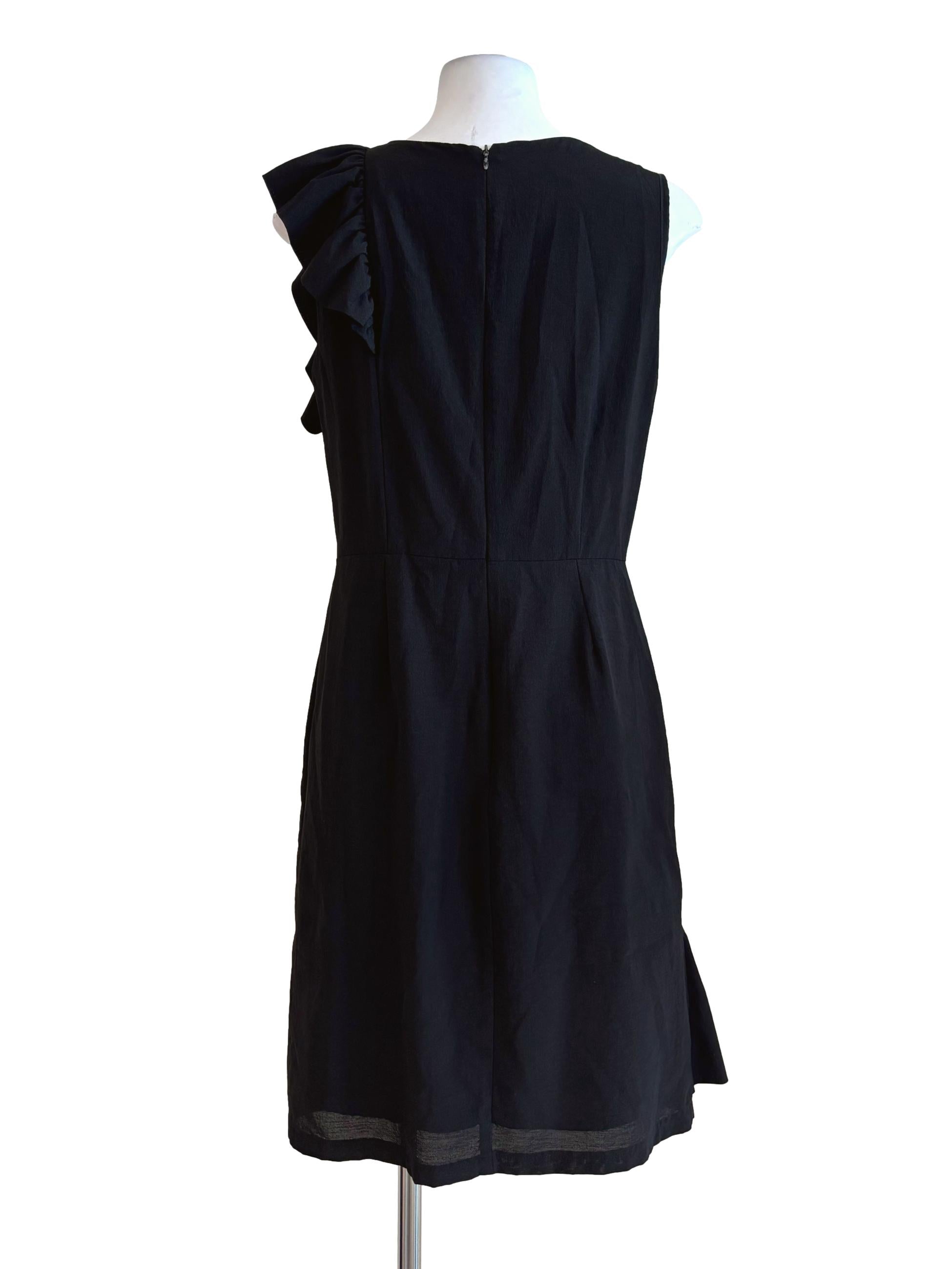 Soft Black Sleeveless Ruffle A-Line Dress