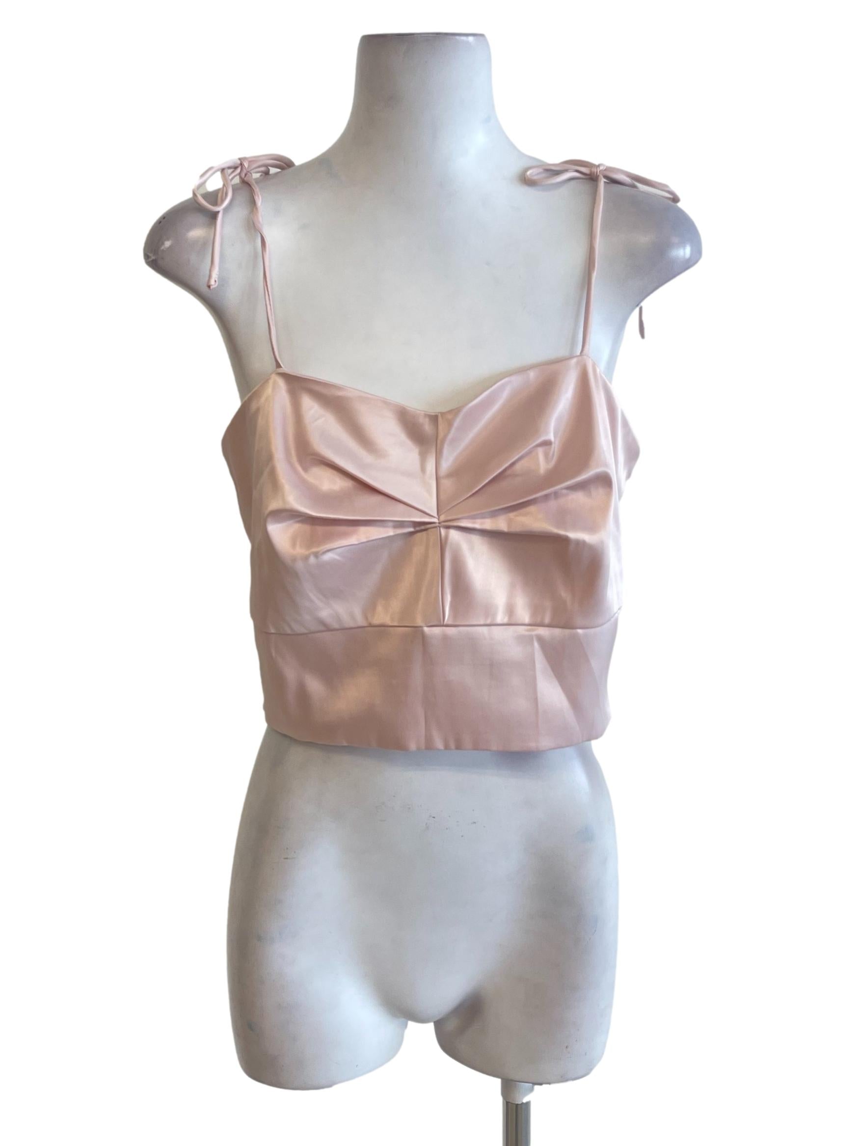 Coral Pink Silk Tie Strap Crop Top
