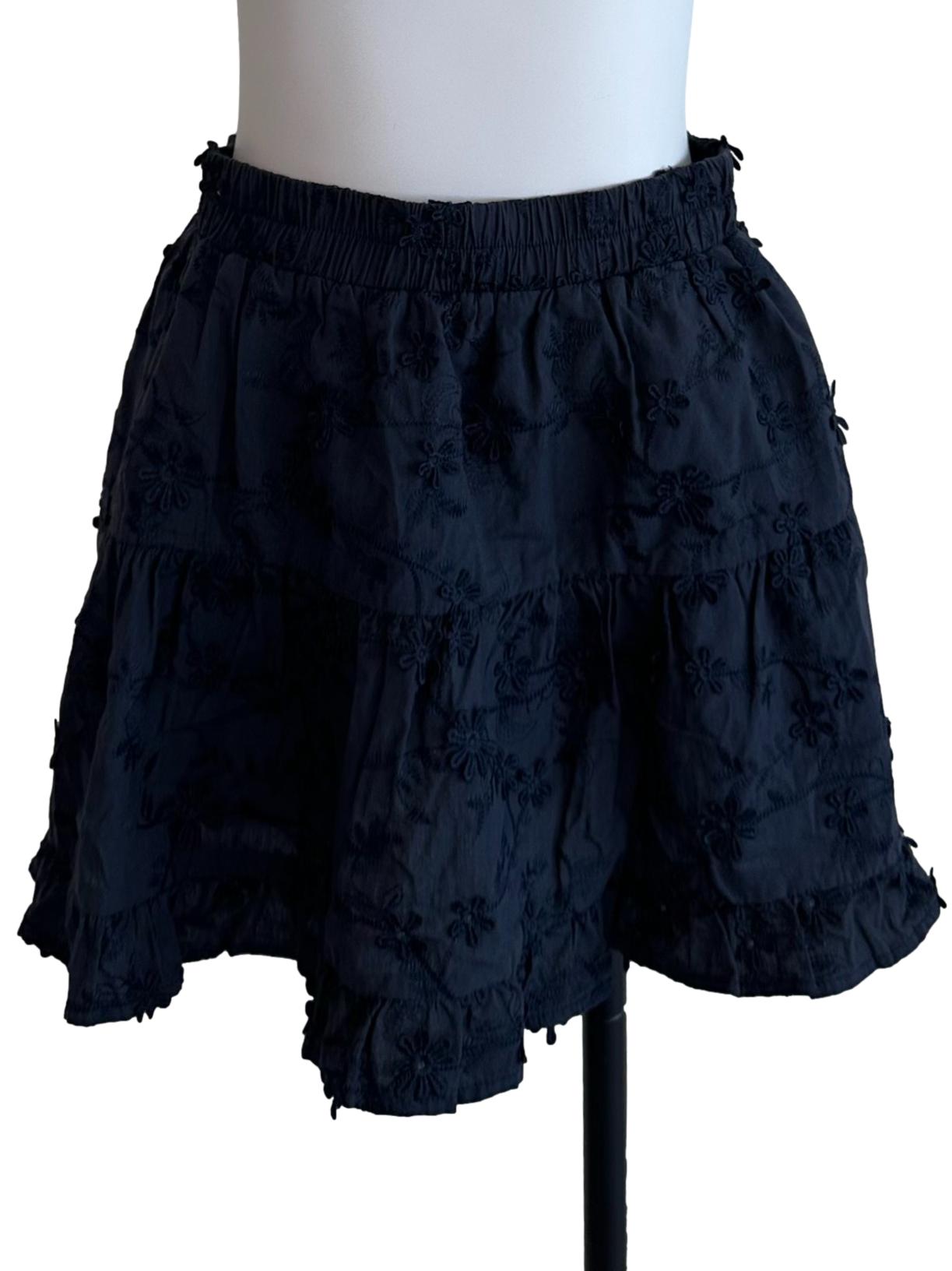 Navy Blue Floral Textured Tiered Skorts