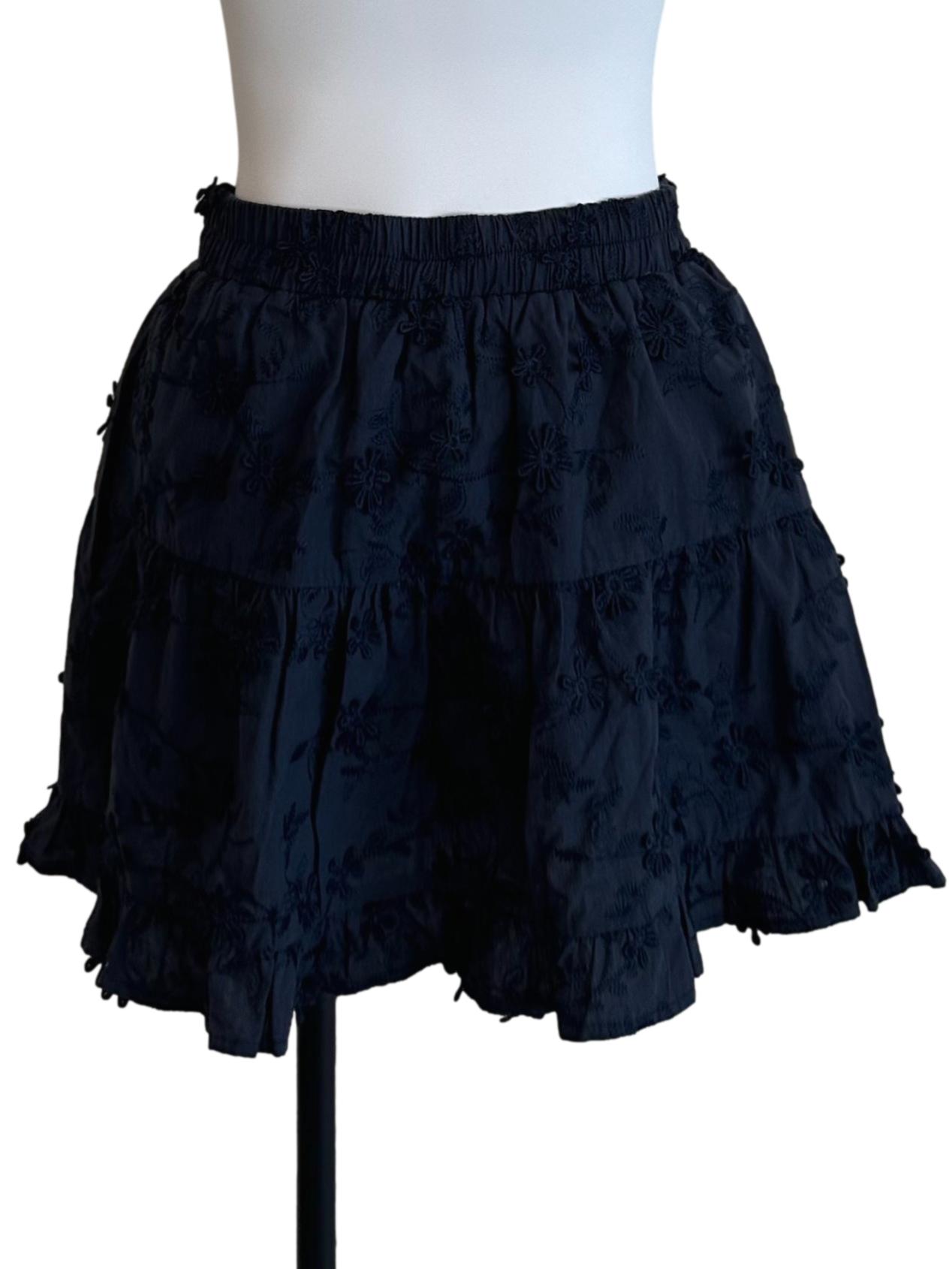Navy Blue Floral Textured Tiered Skorts