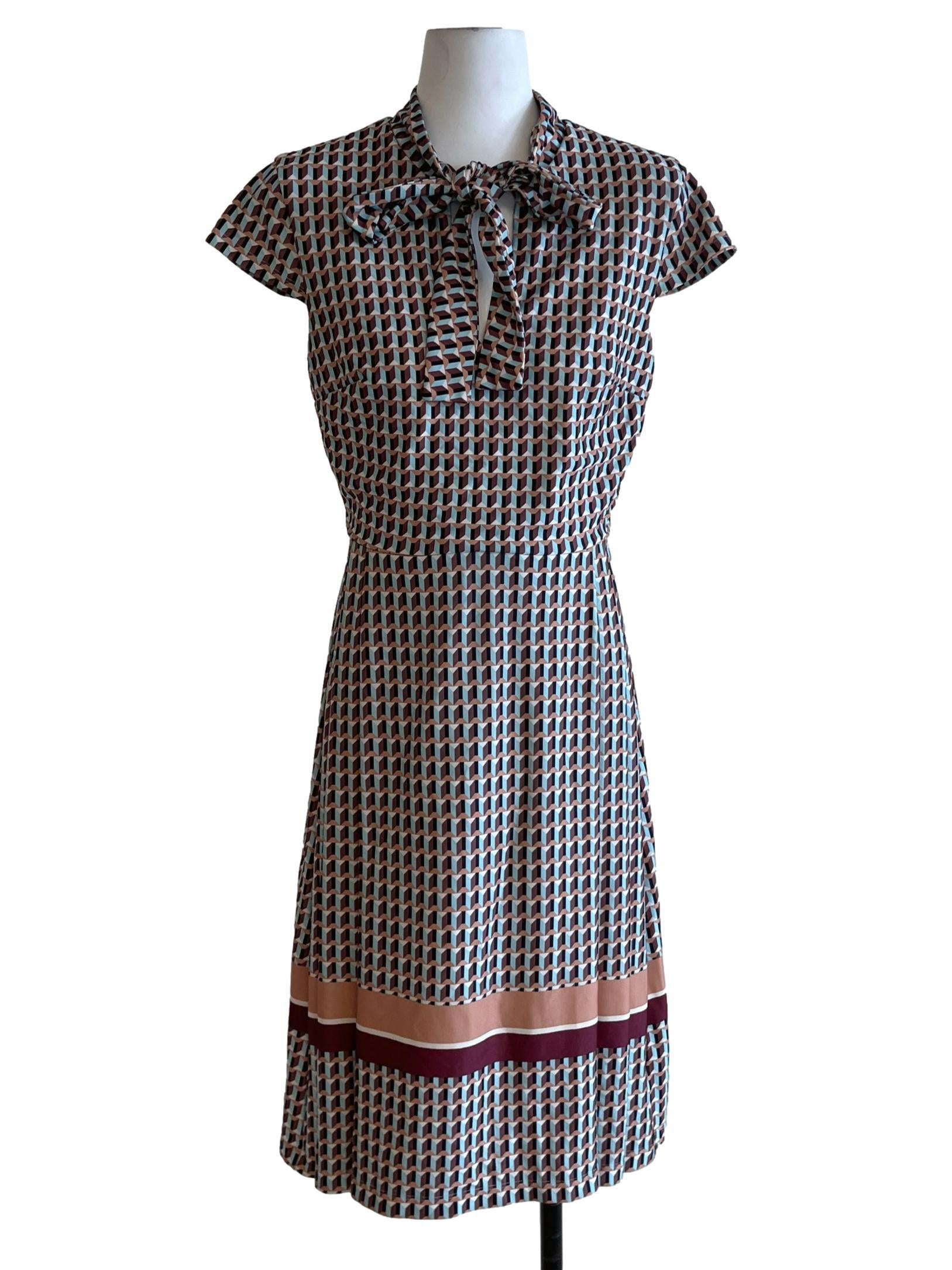 White Abstract Empire Dress
