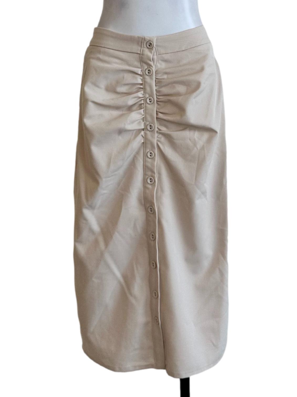 Egg Nog Beige Button Straight Skirt