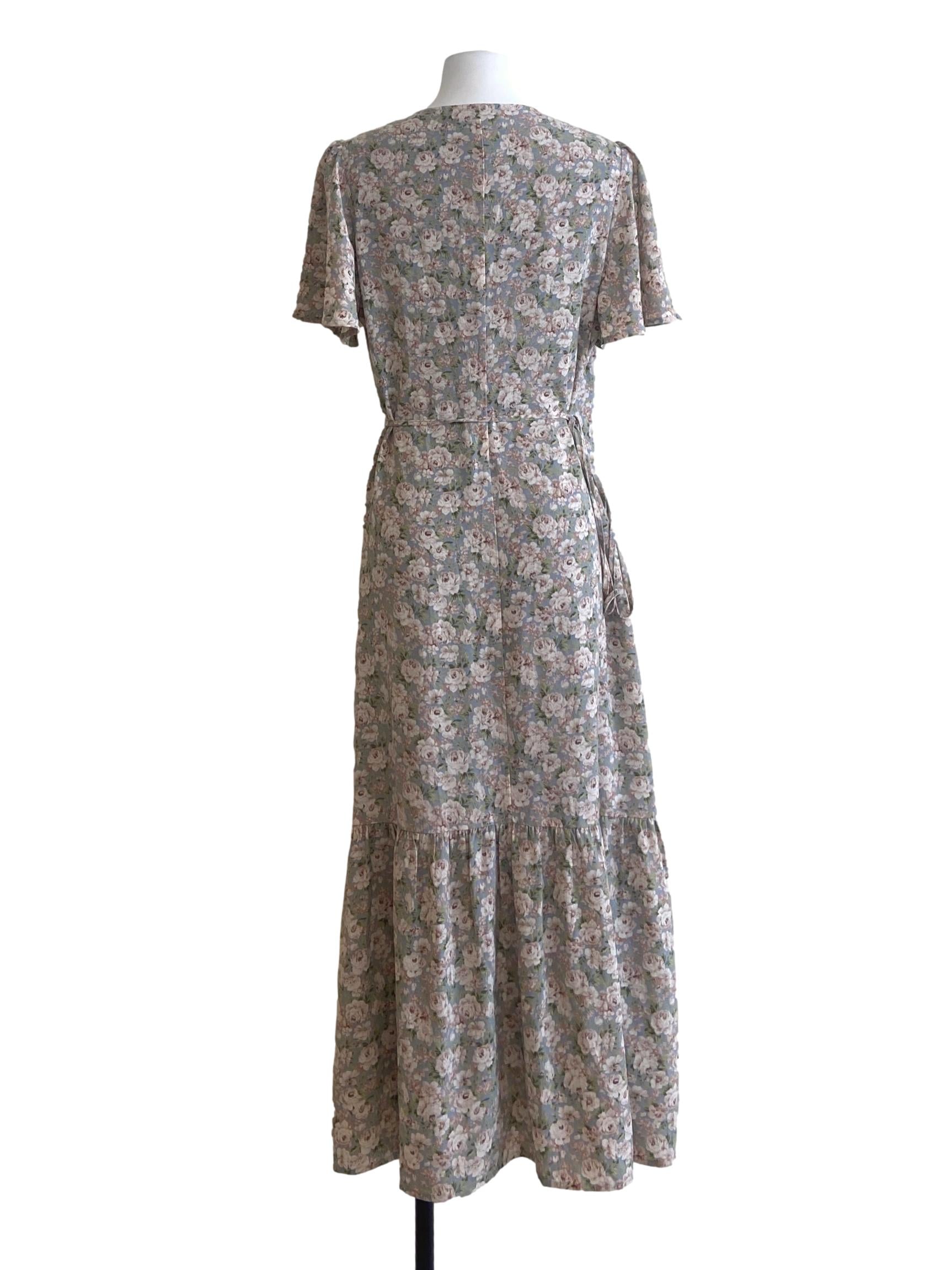 Blue Floral V- Neck Wrap Dress