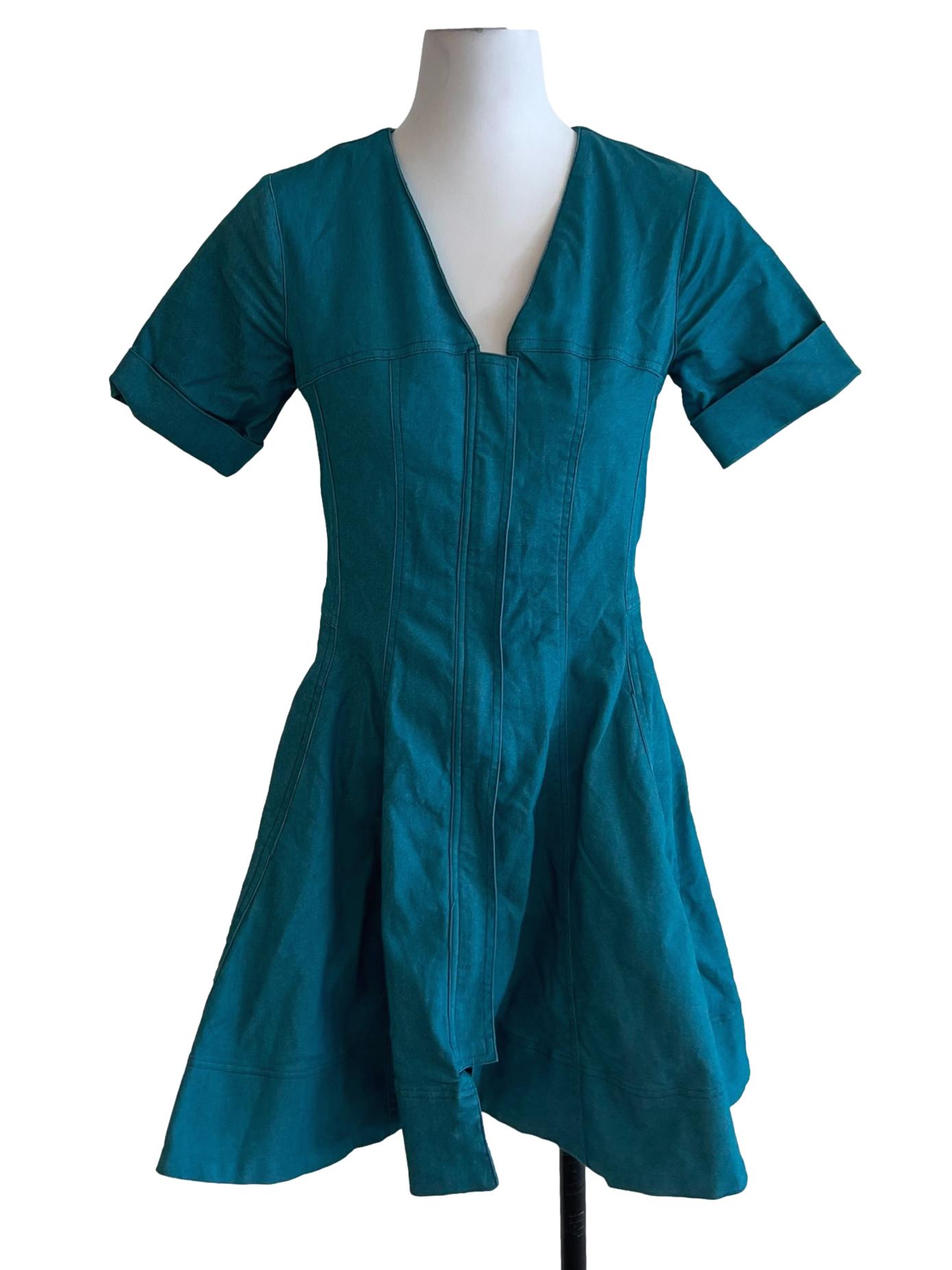 Teal Blue V-Neckline Empire Dress