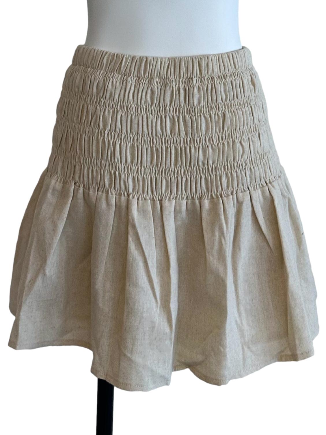 Light Beige Ruched Elastic Waist Skorts
