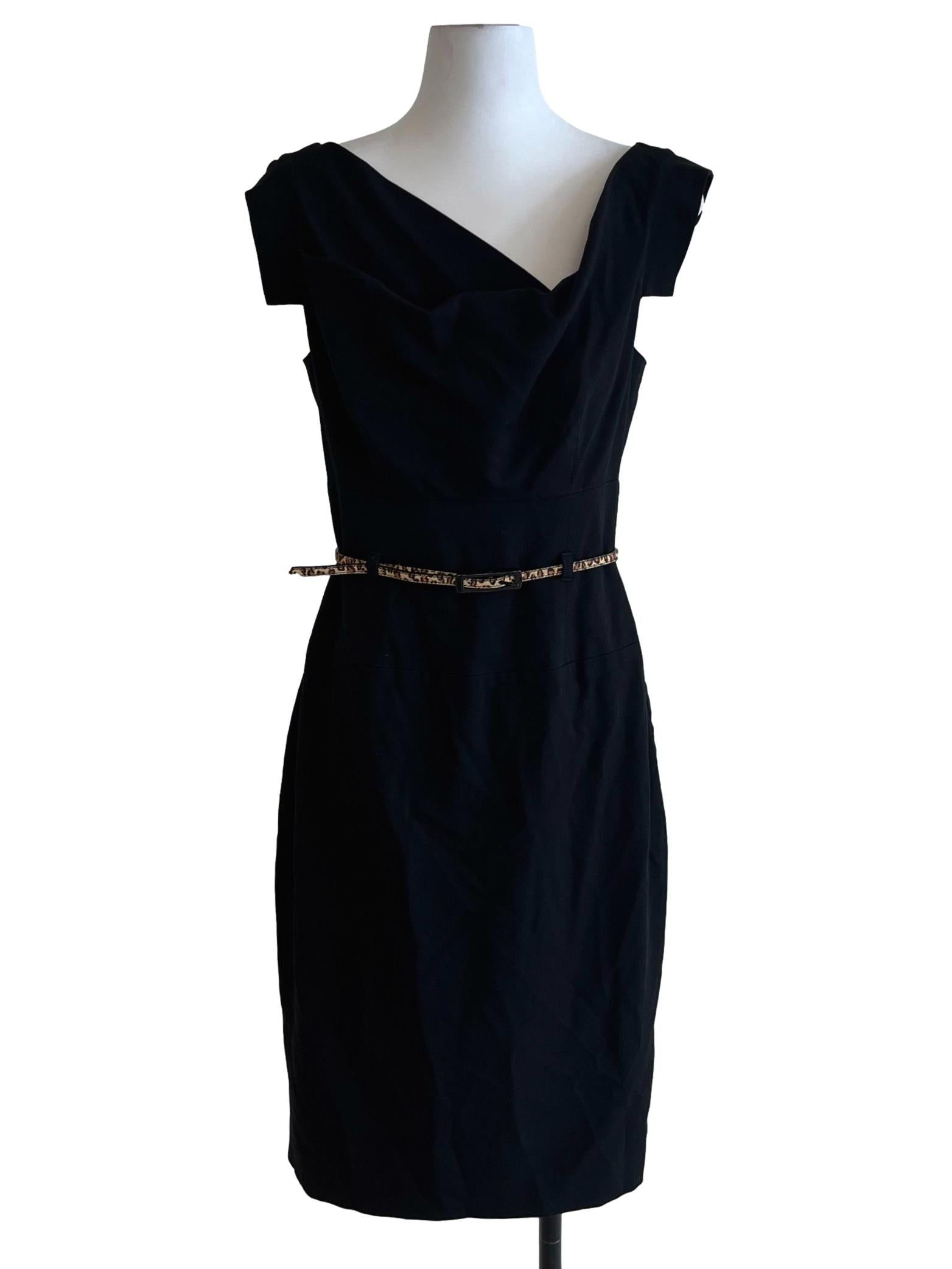 Black Asymmetrical Neckline Sheath Dress