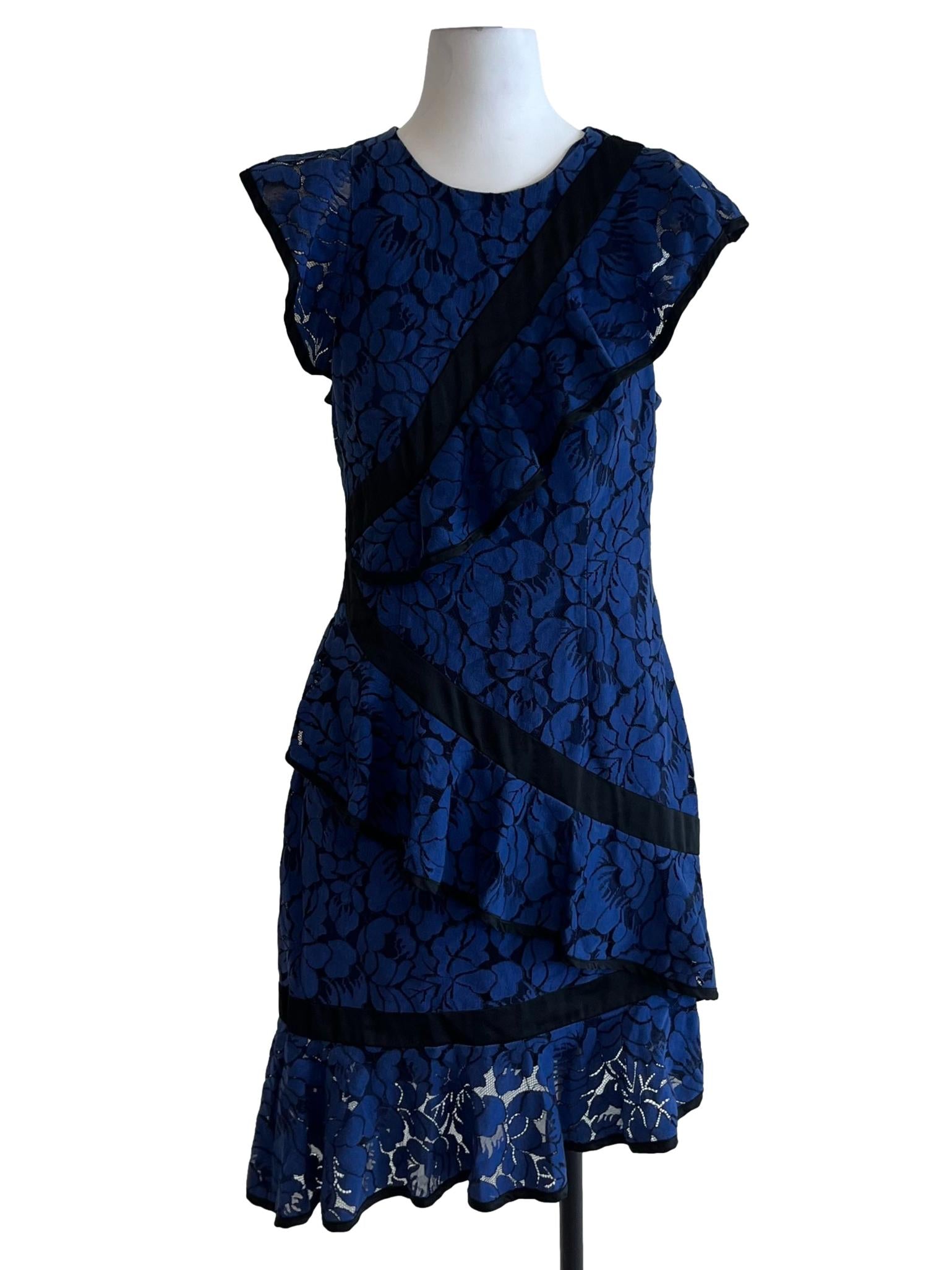 Blue Jewel Neckline Empire Dress