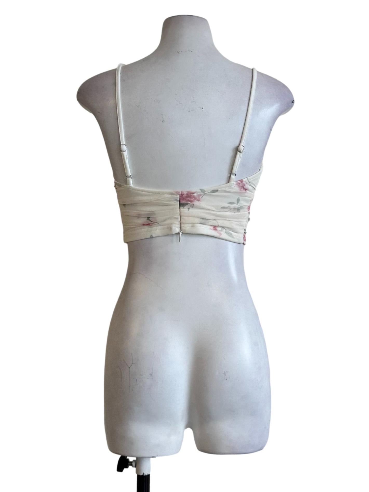 Cream White Flower Pattern Crop Top
