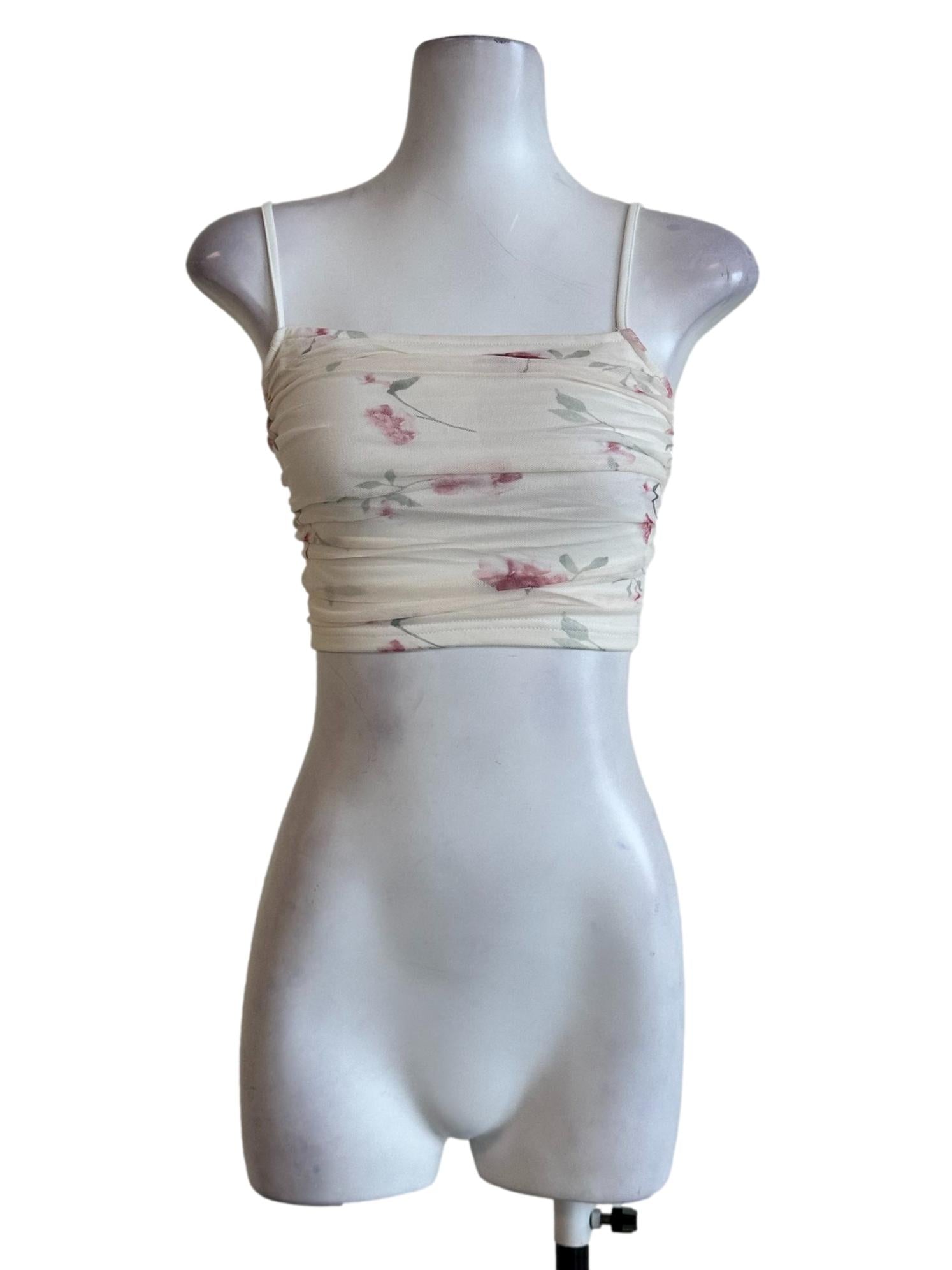 Cream White Flower Pattern Crop Top
