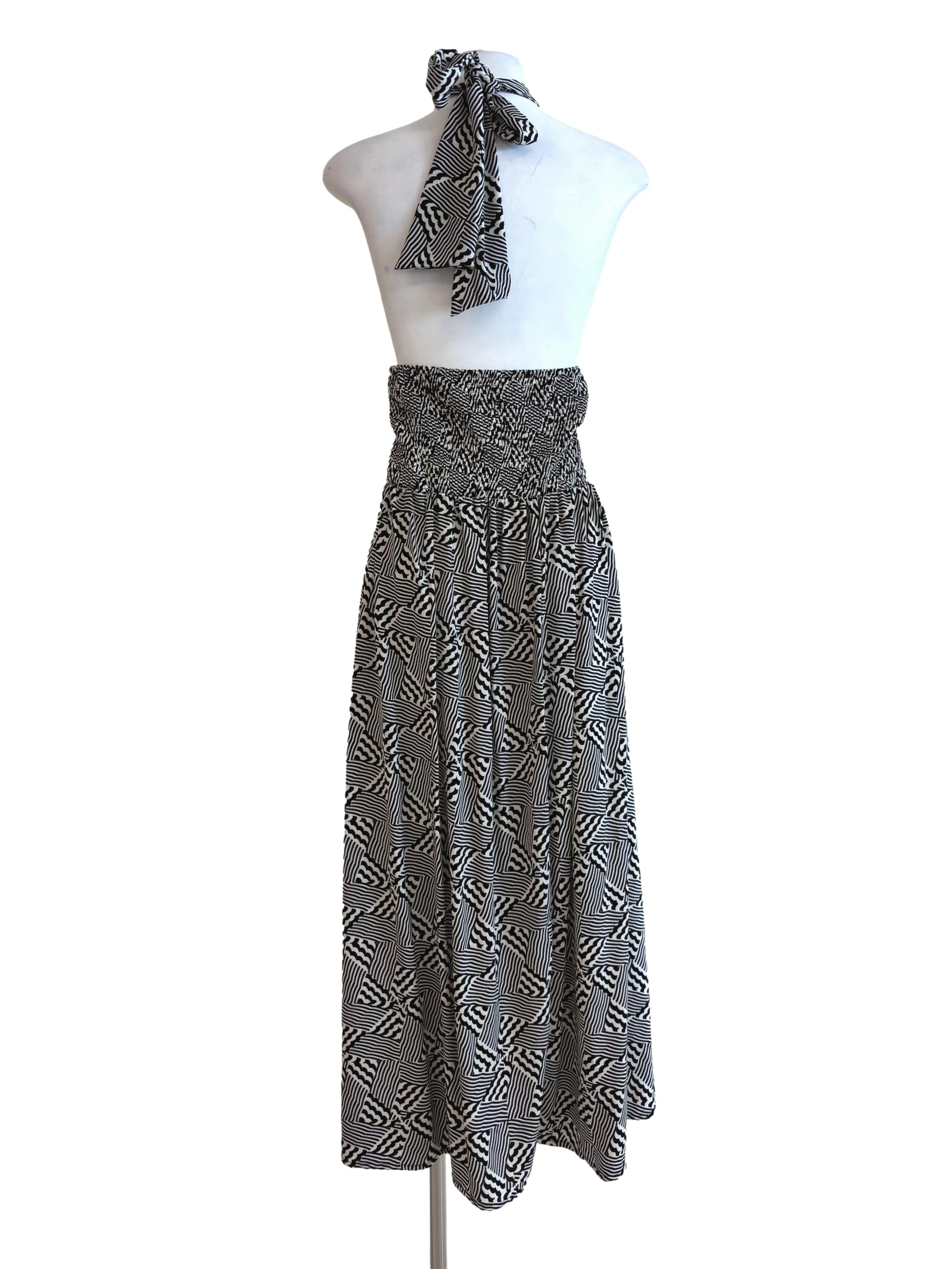 Black And White Abstract Halter Dress