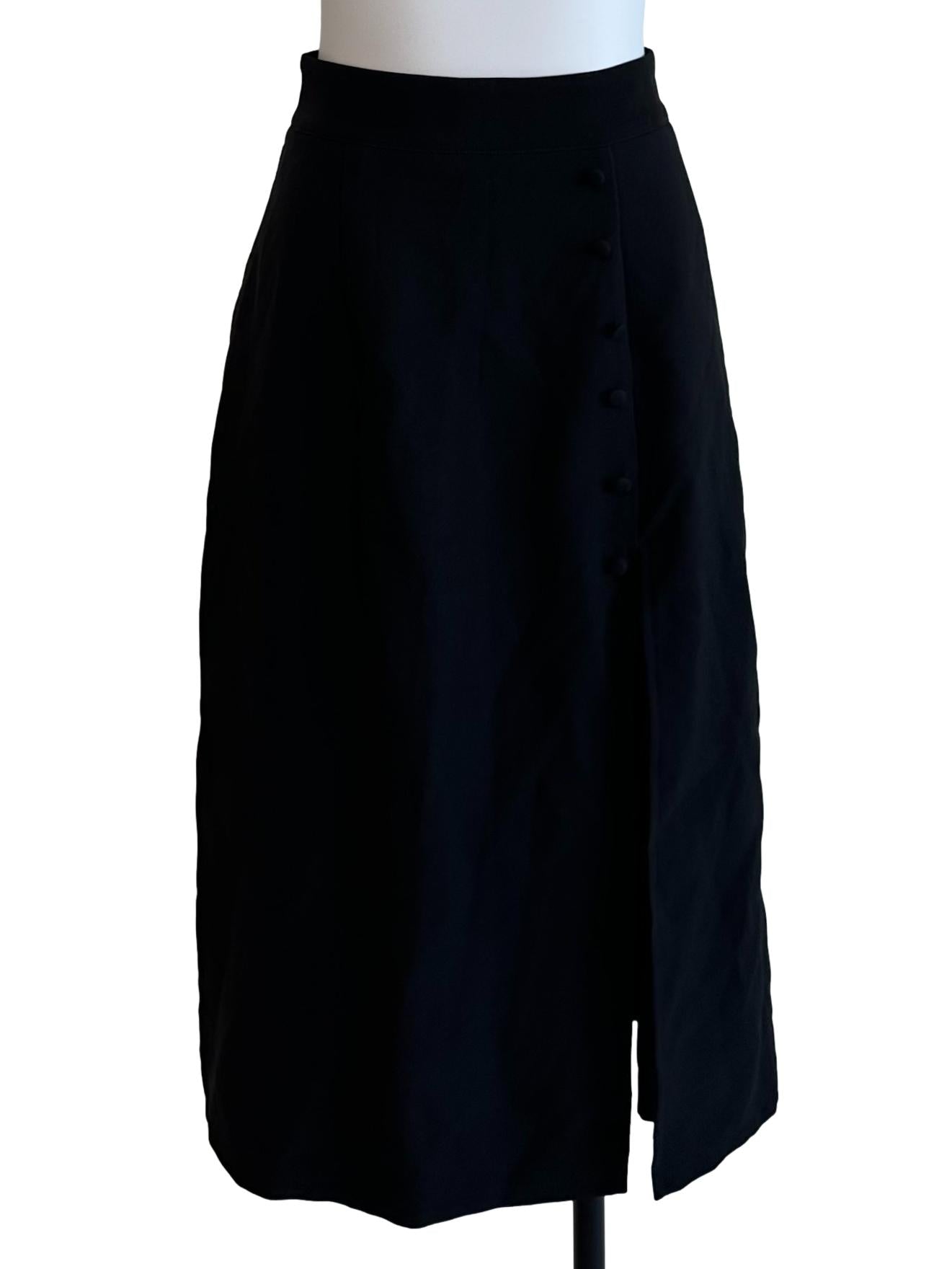 Raven Black High Waist Button Slit Skirt