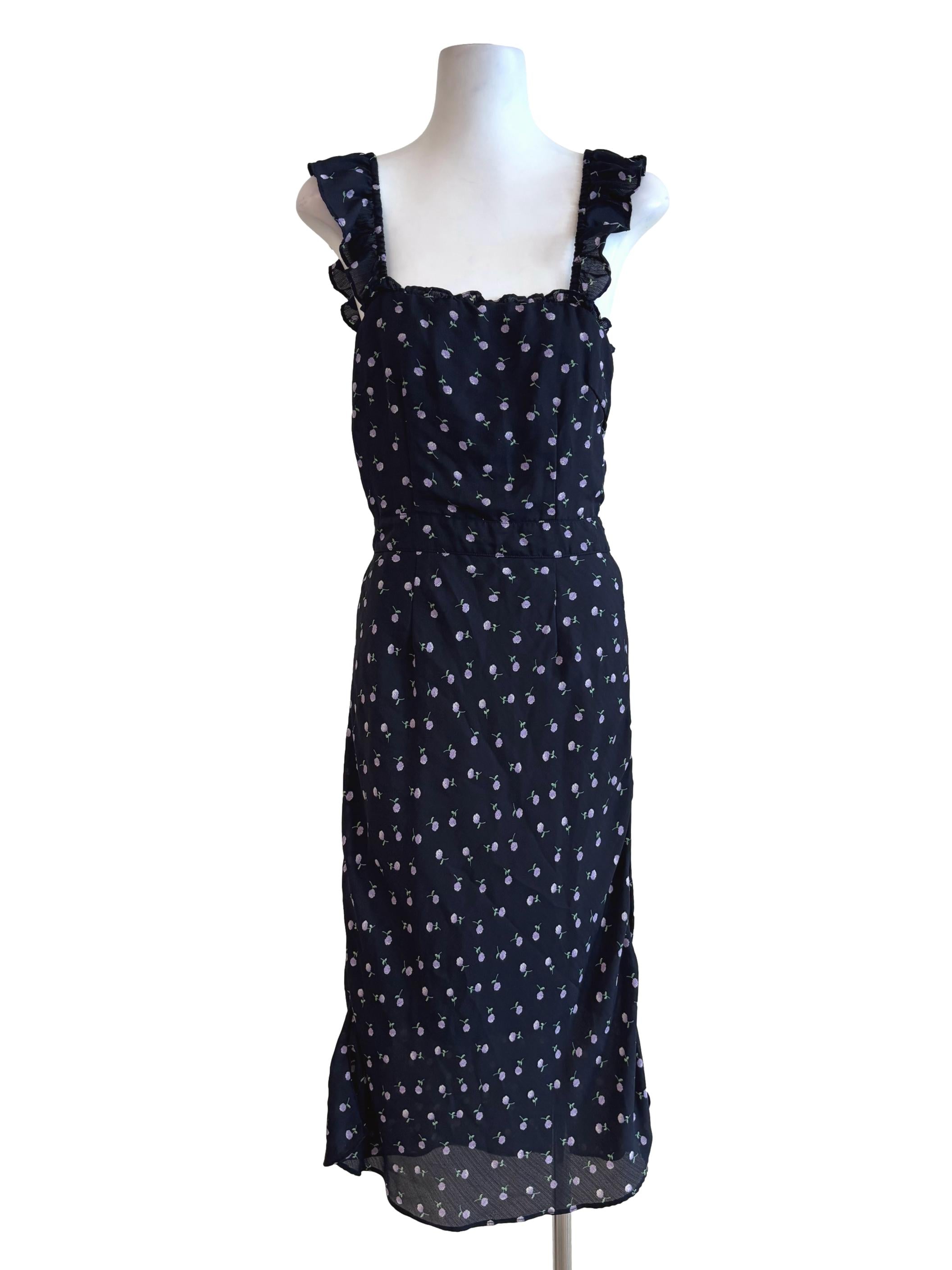 Midnight Blue Purple Flower Chiffon Dress