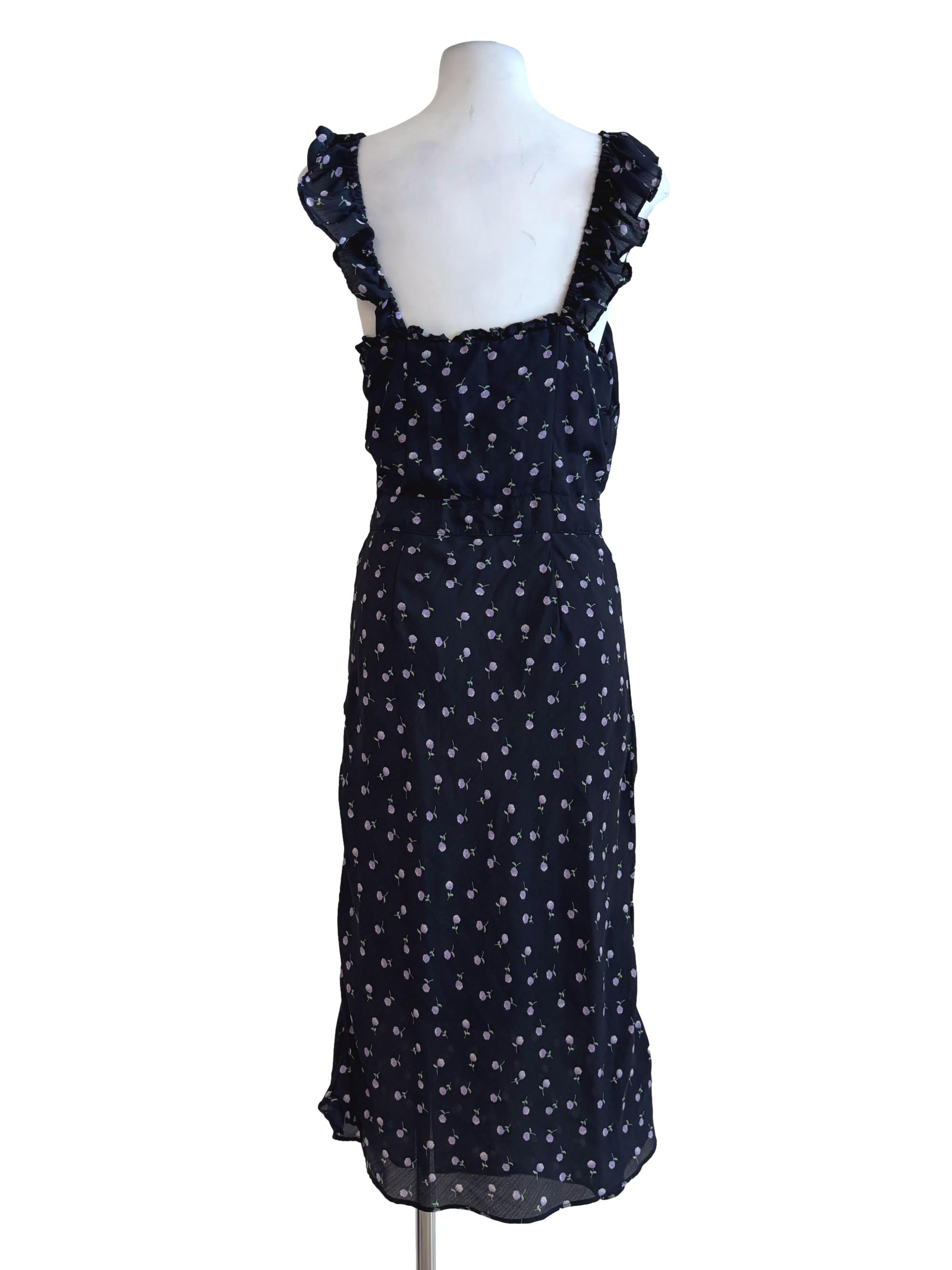 Midnight Blue Purple Flower Chiffon Dress