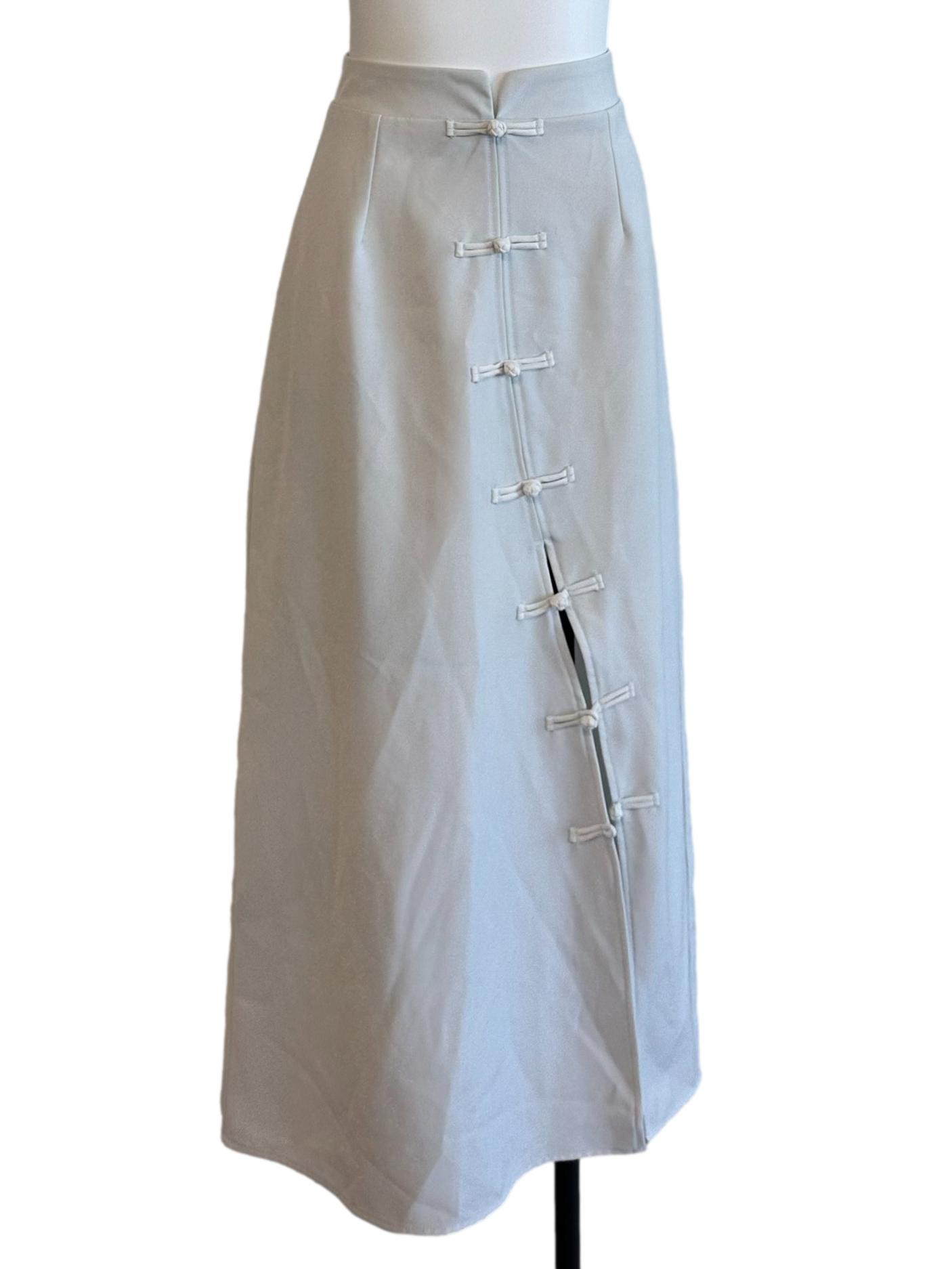 Pale Blue Mandarin Button Slit Skirt