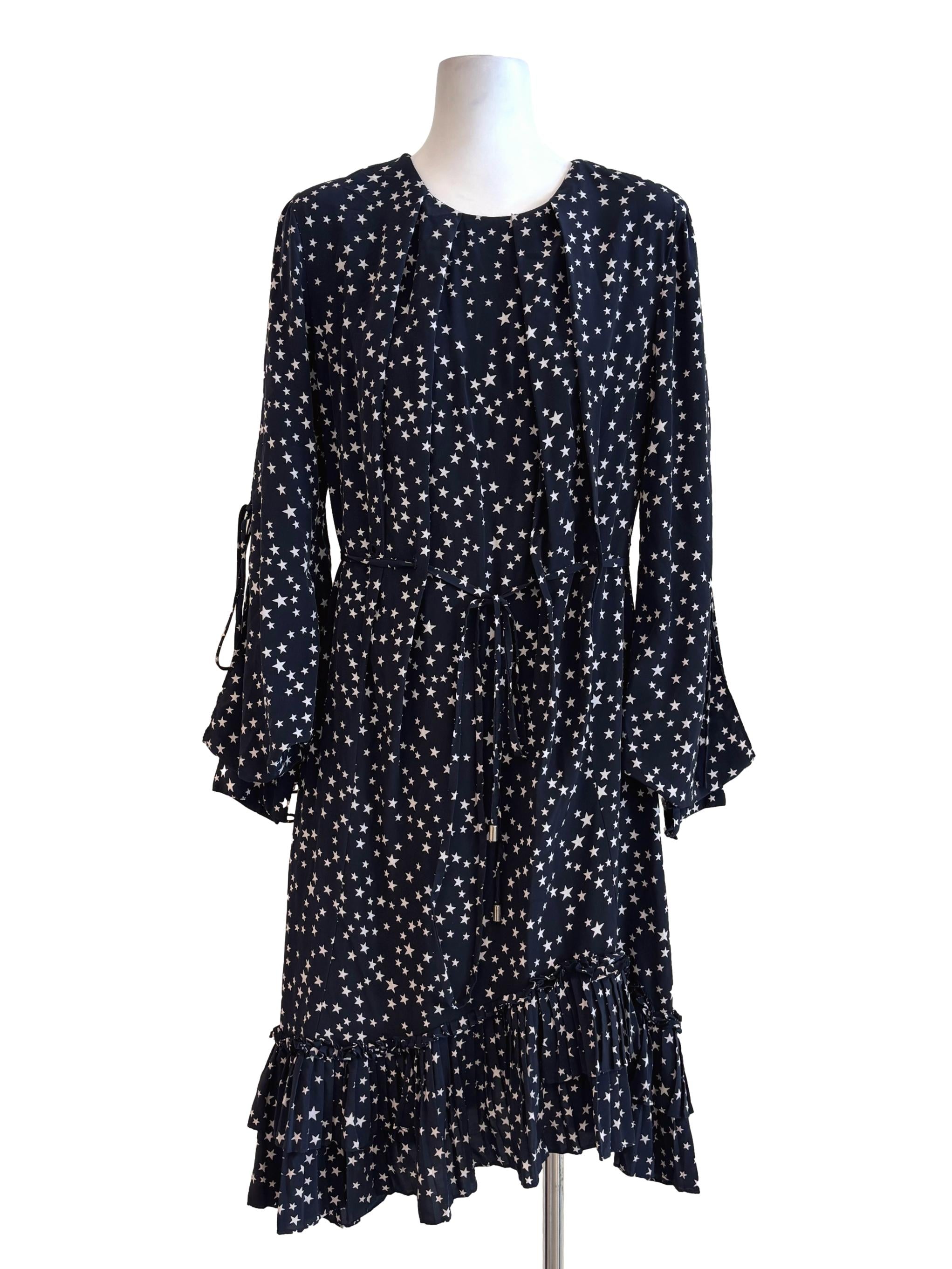 Blue Black Starry Ruffle Dress