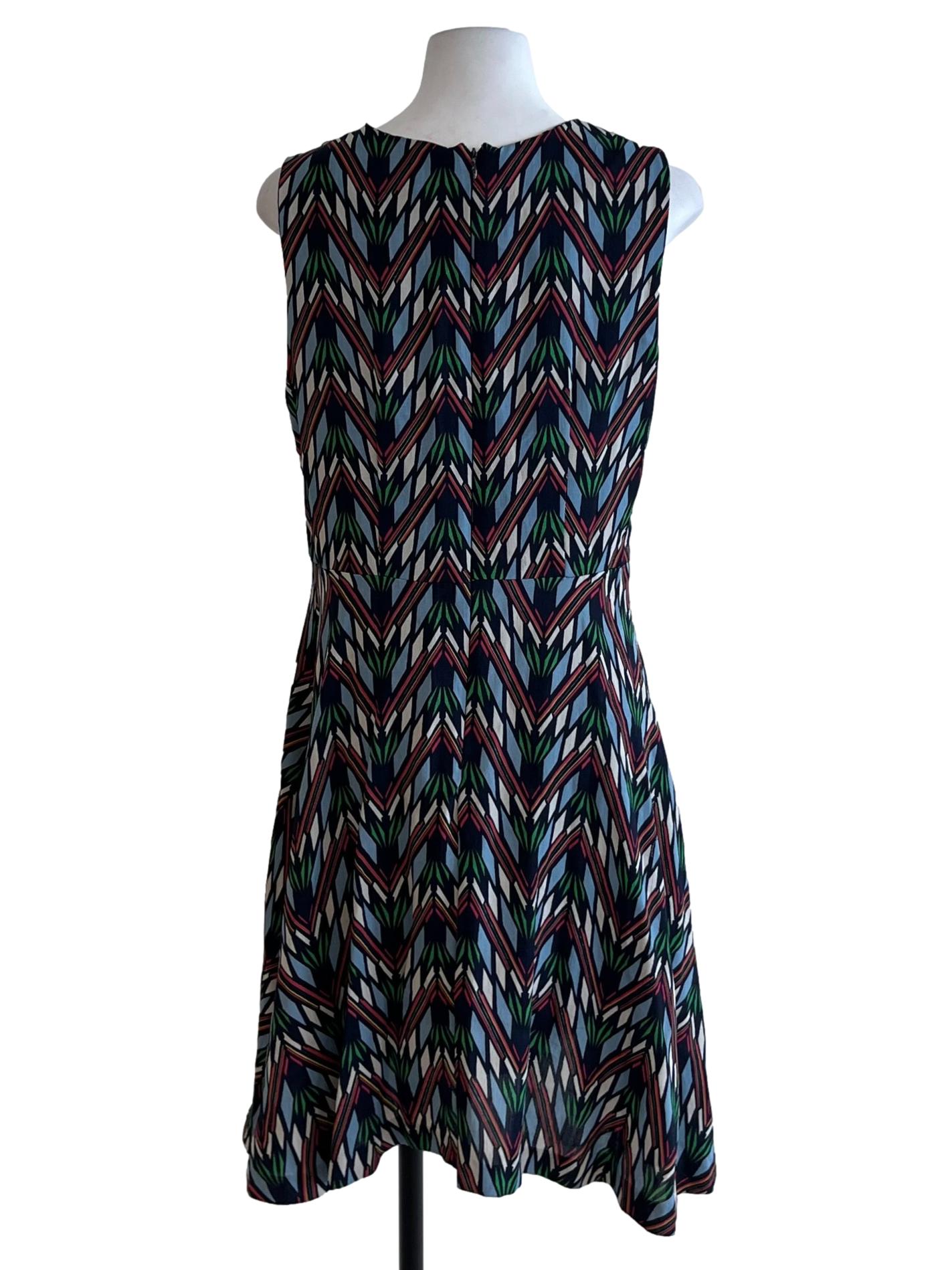 Navy Blue Jewel Neckline Patterned Dress