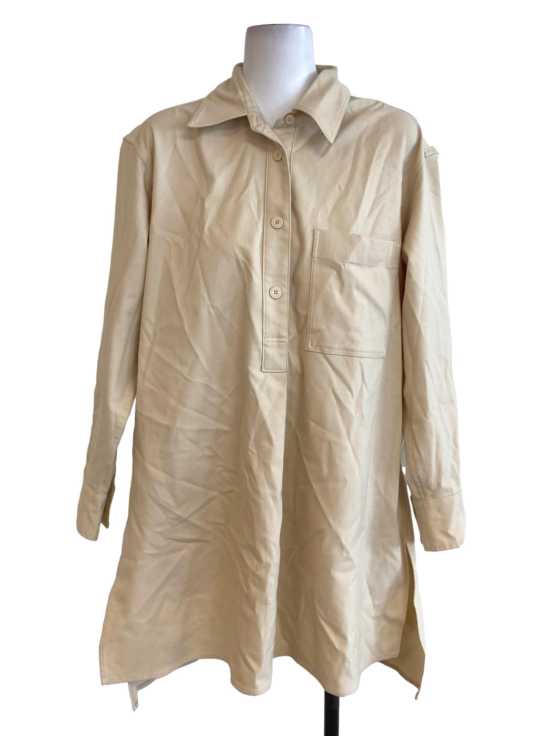 Eggnog Beige Herringbone Half Button Dress