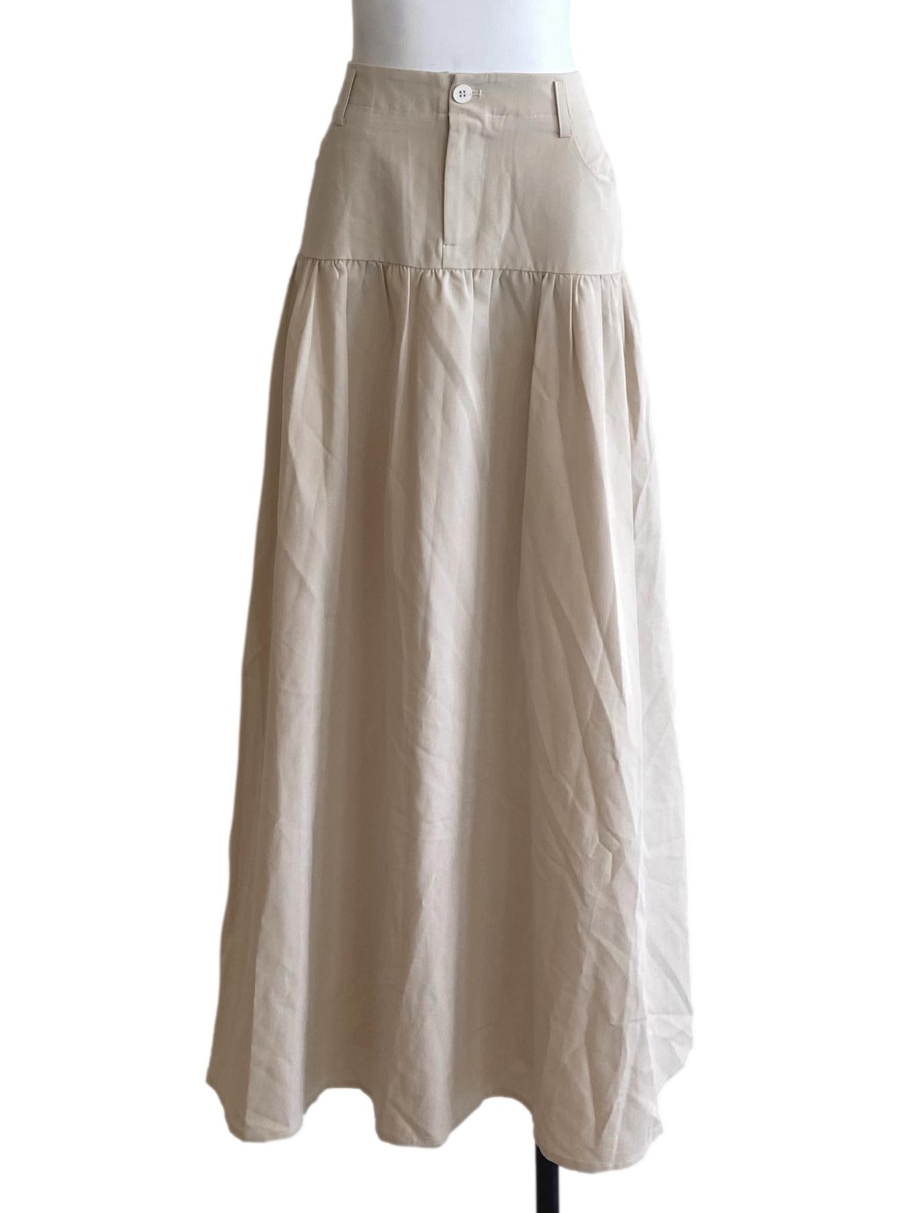 Ivory Beige High Waist A-Line Skirt