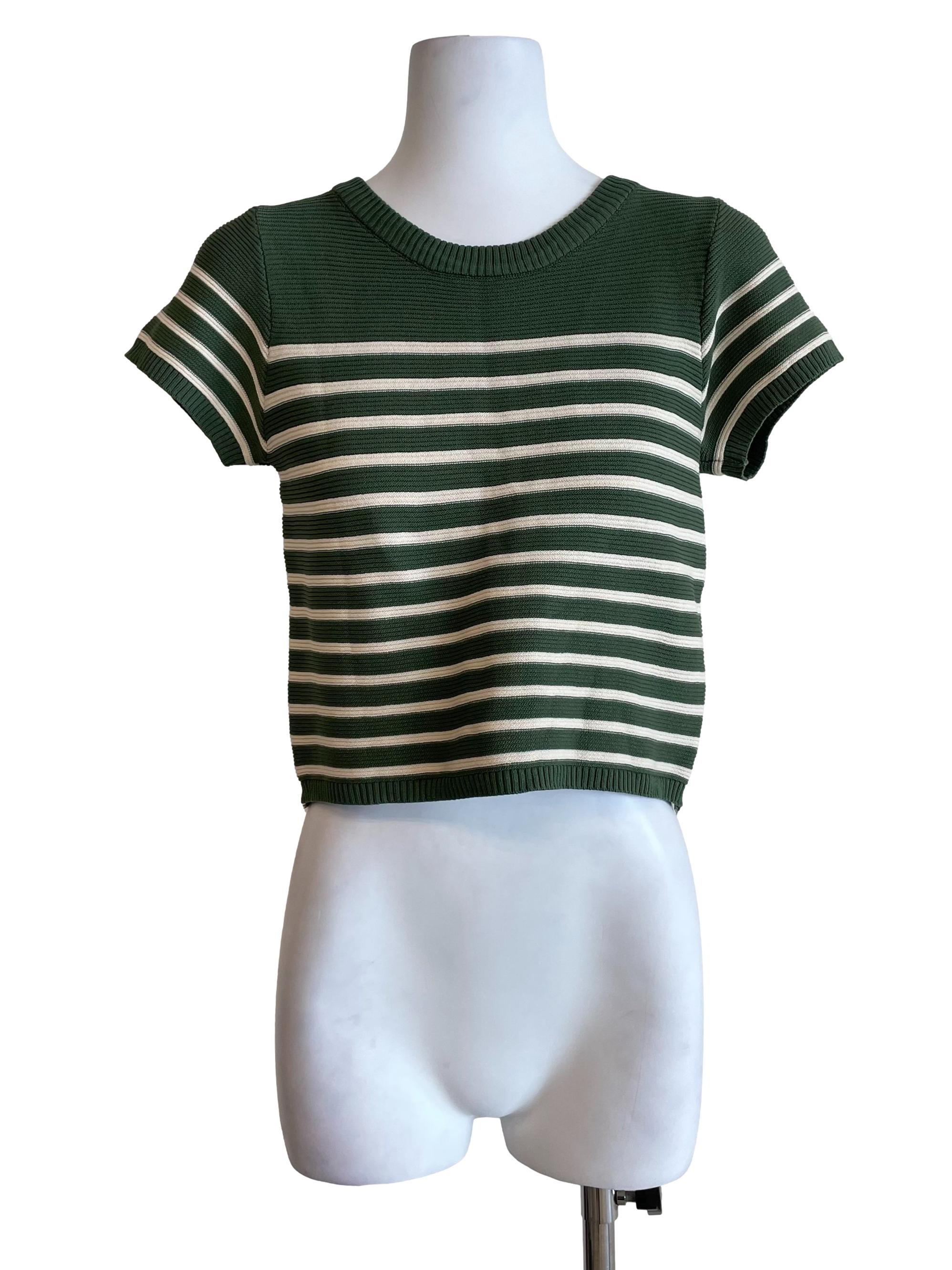 Moss Green Stripe Knit Tee
