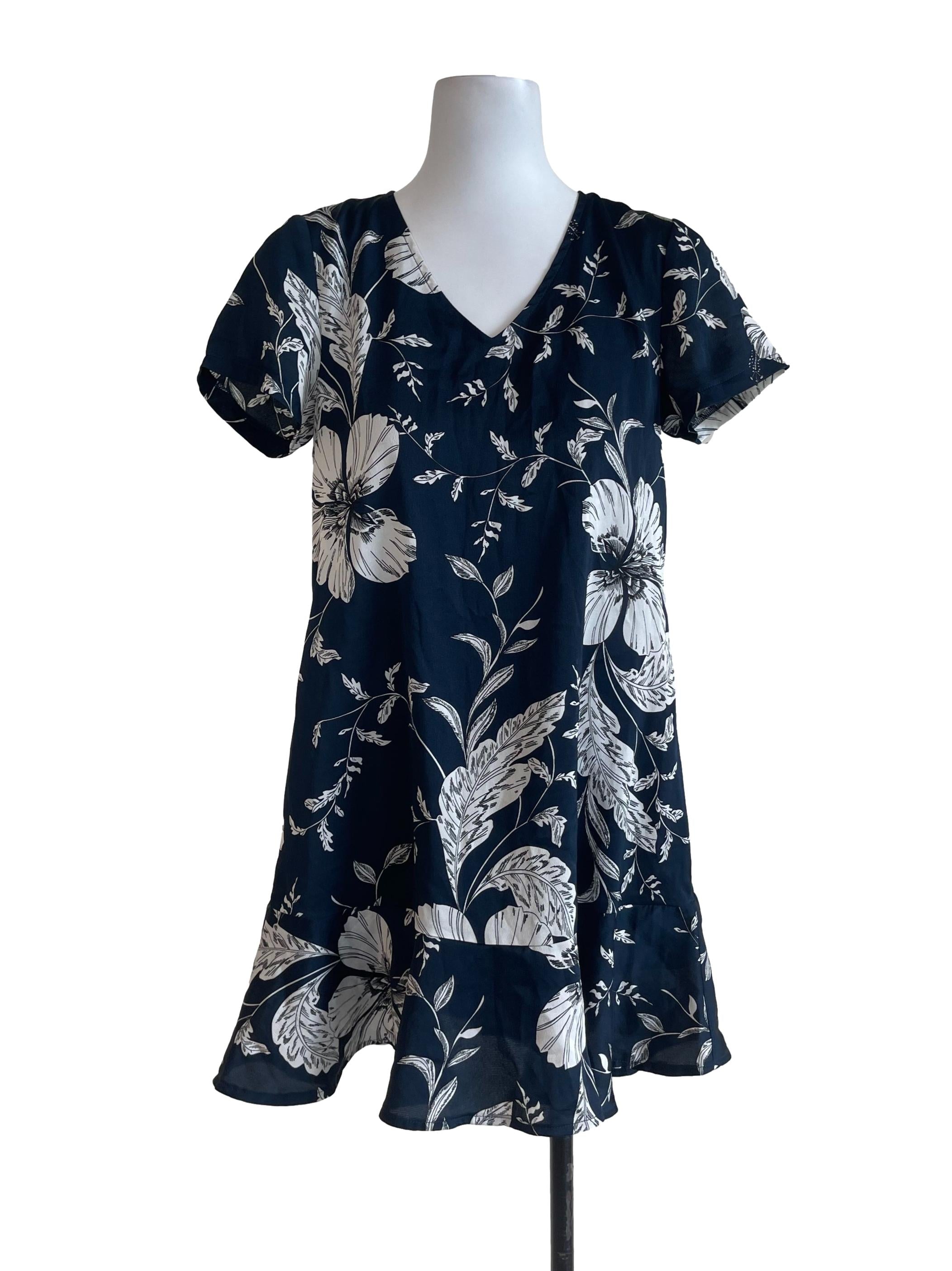 Navy Blue Leafy Dress