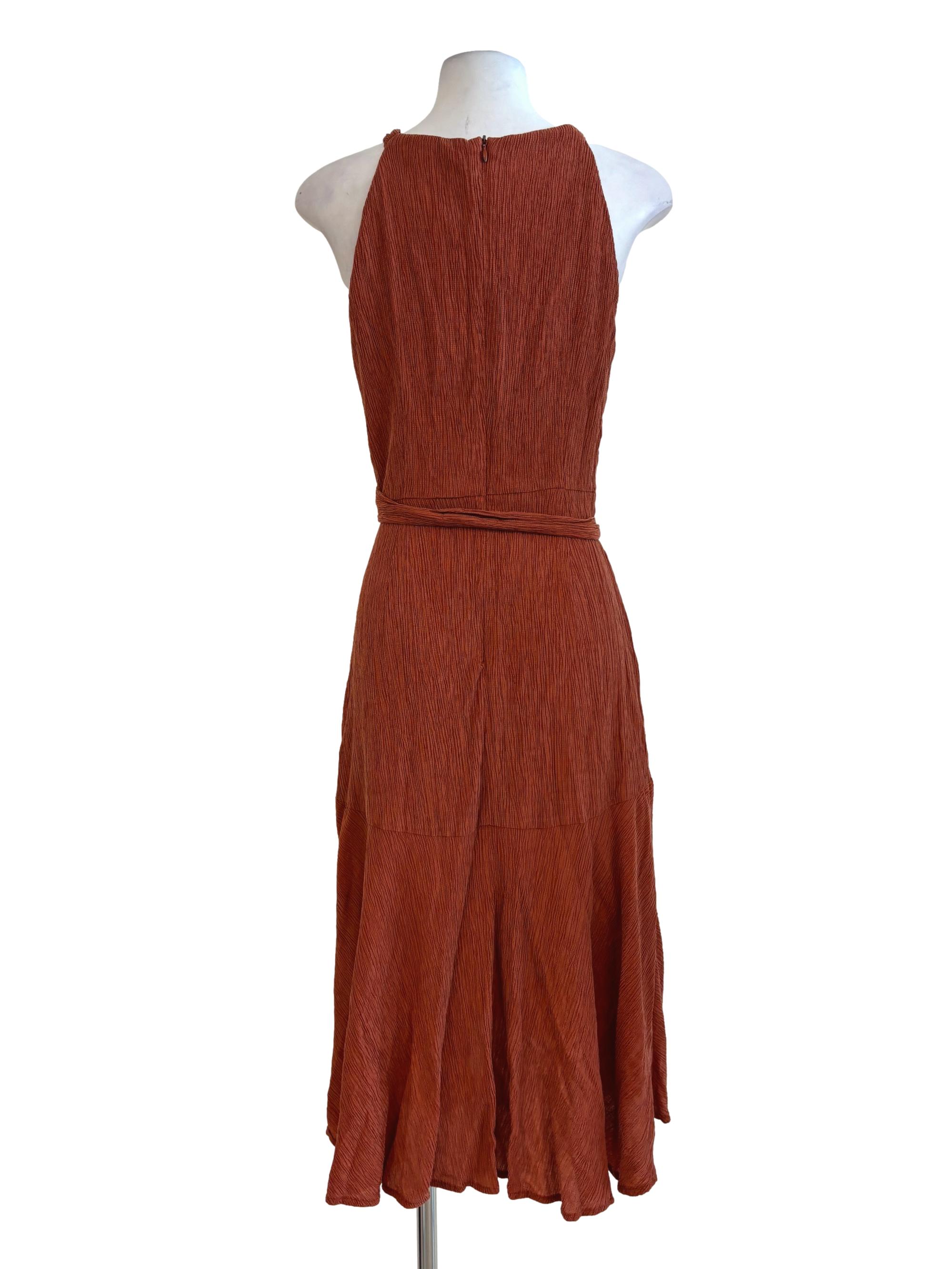 Mahogany Brown Sleeveless Crinkled Dress