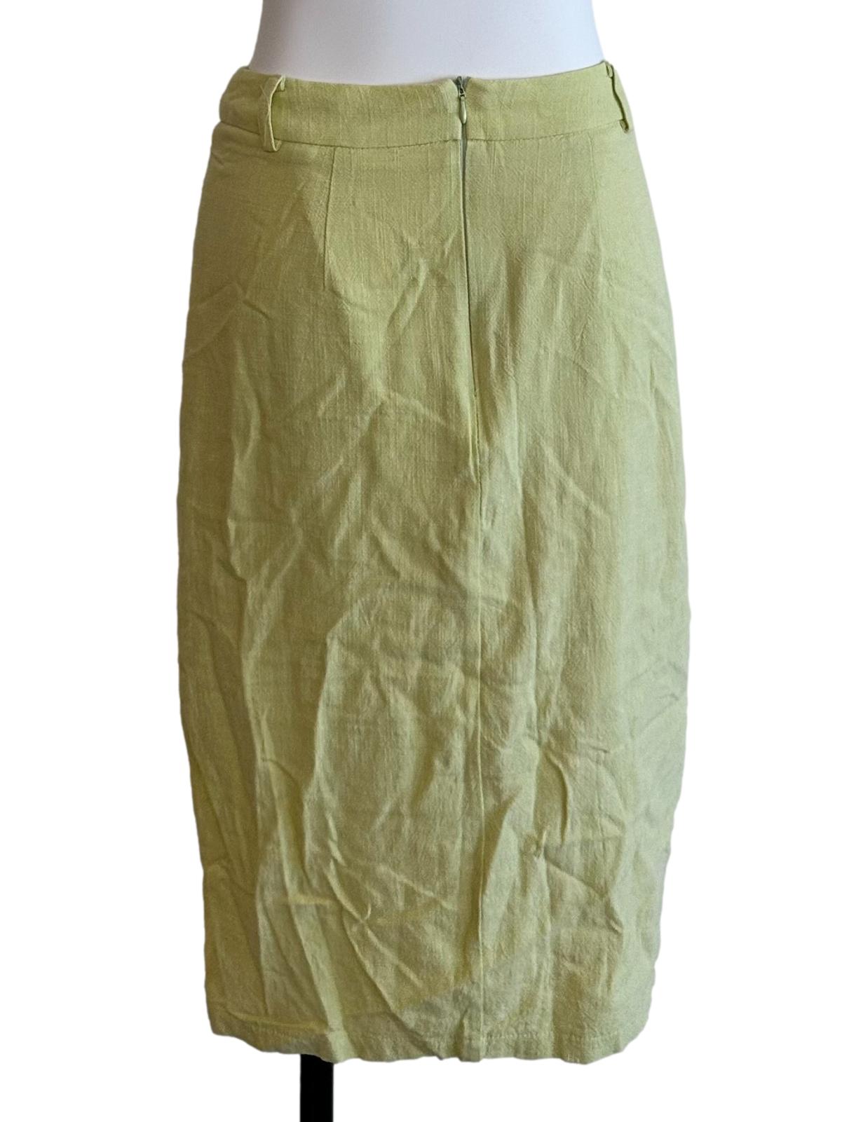 Lime Green Textured Button Slit Skirt