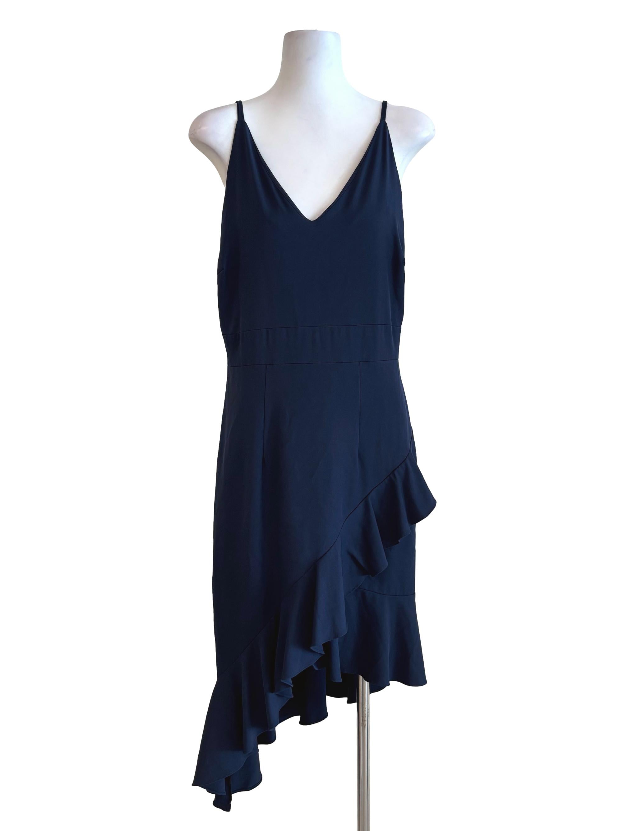 Navy Blue V-Neck Asymmetrical Pencil Dress