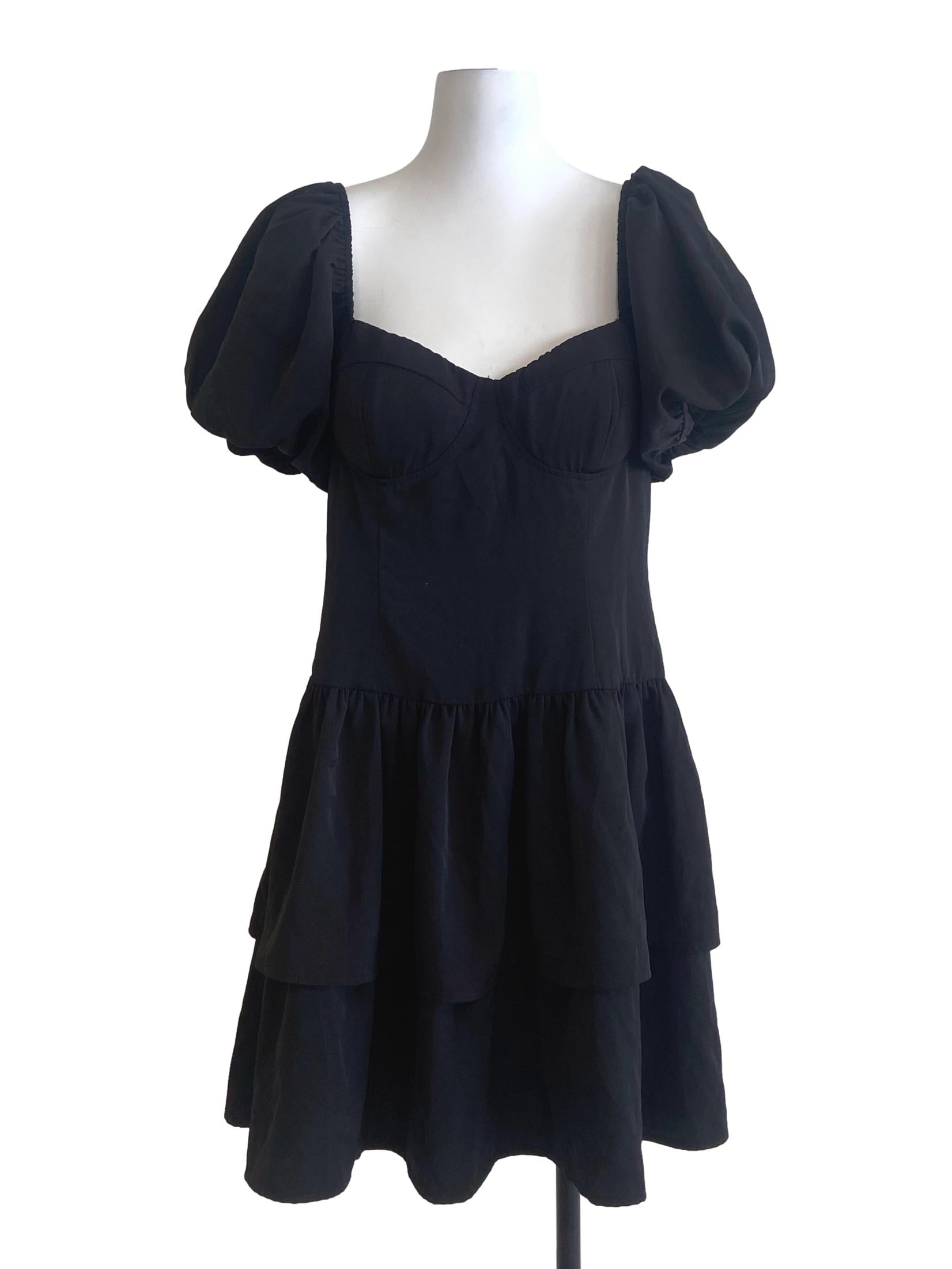 Black Herringbone Layered Dress