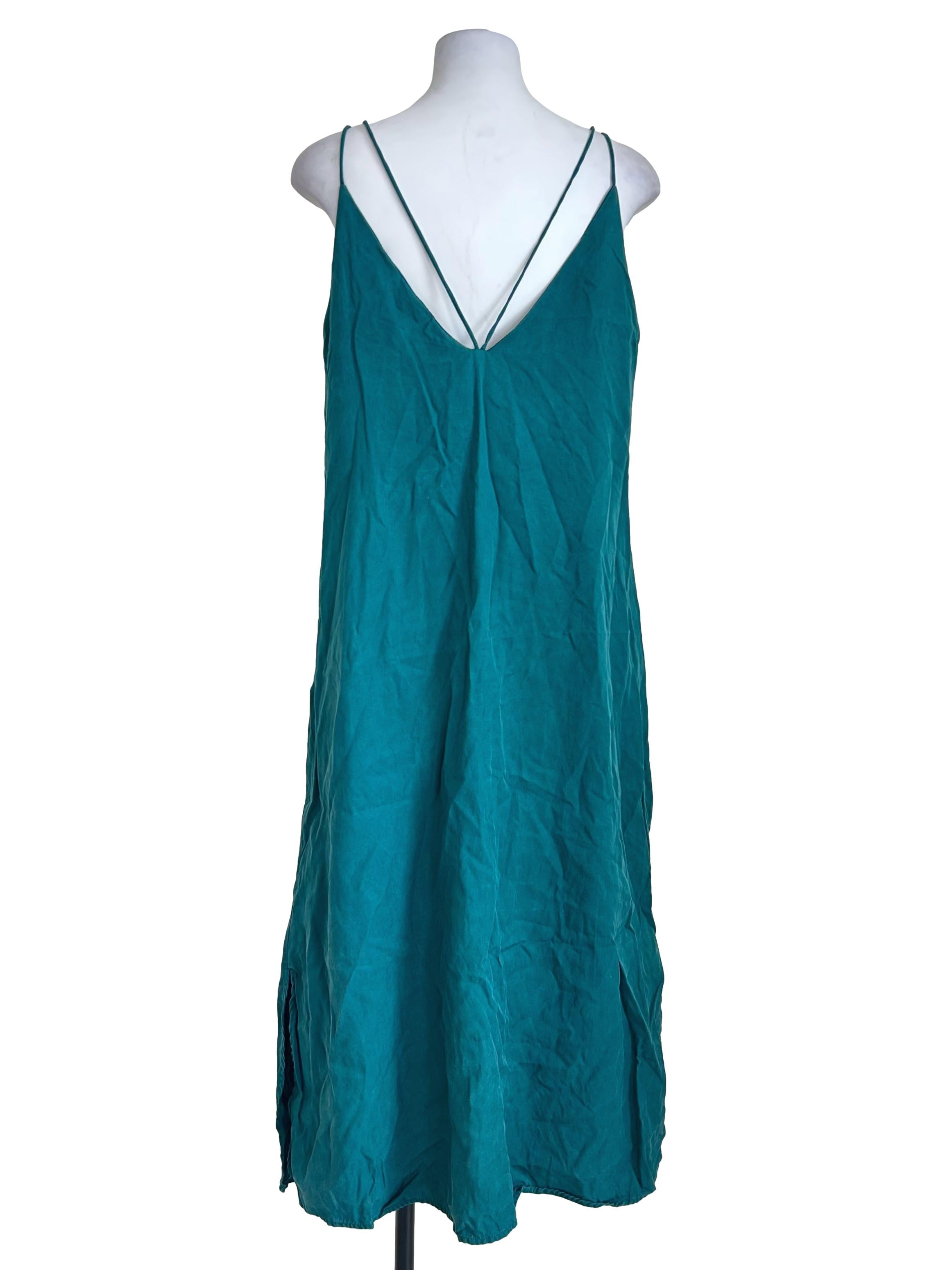 Teal Green Loose V Neck Slip Dress