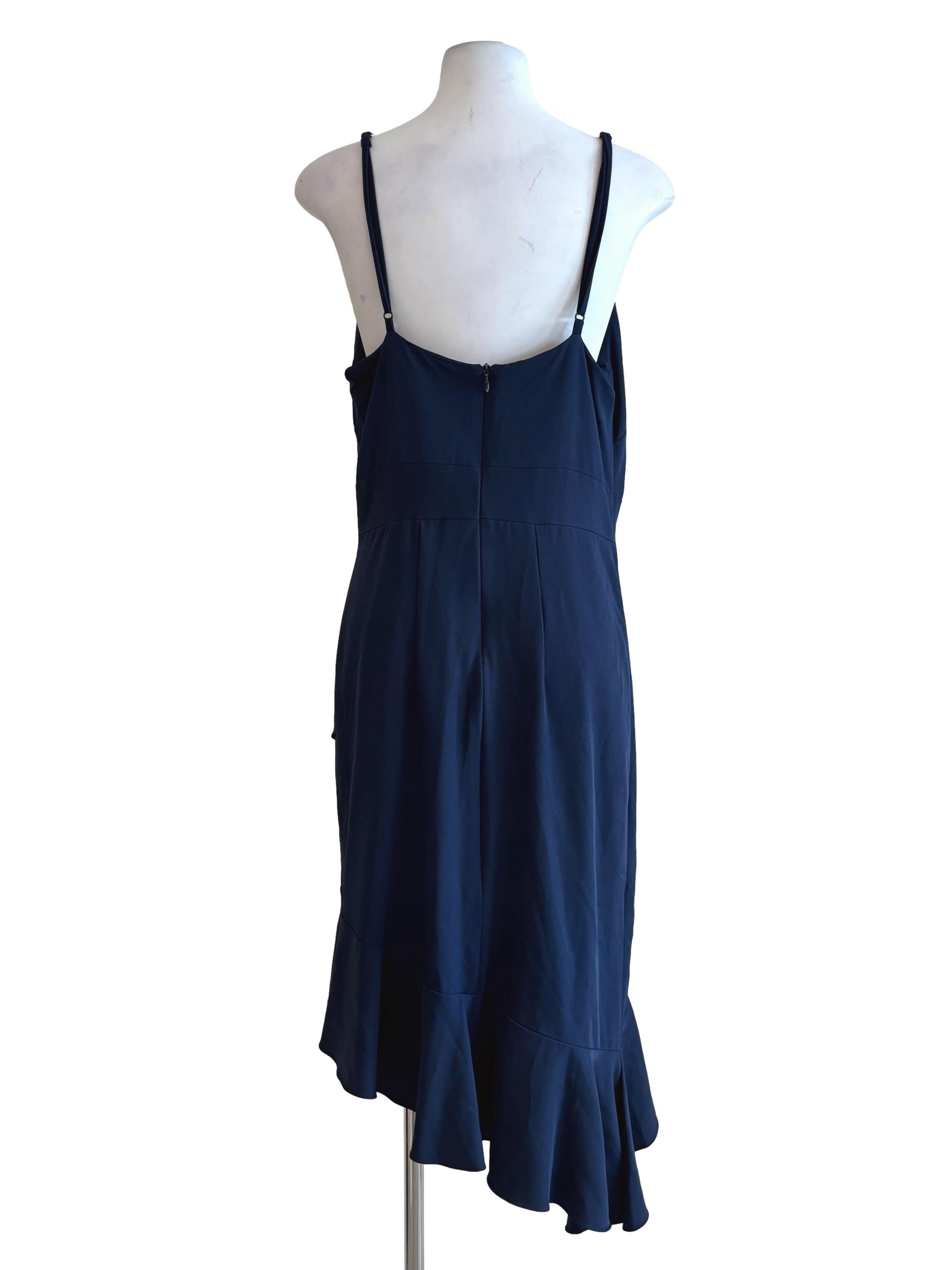 Navy Blue V-Neck Asymmetrical Pencil Dress