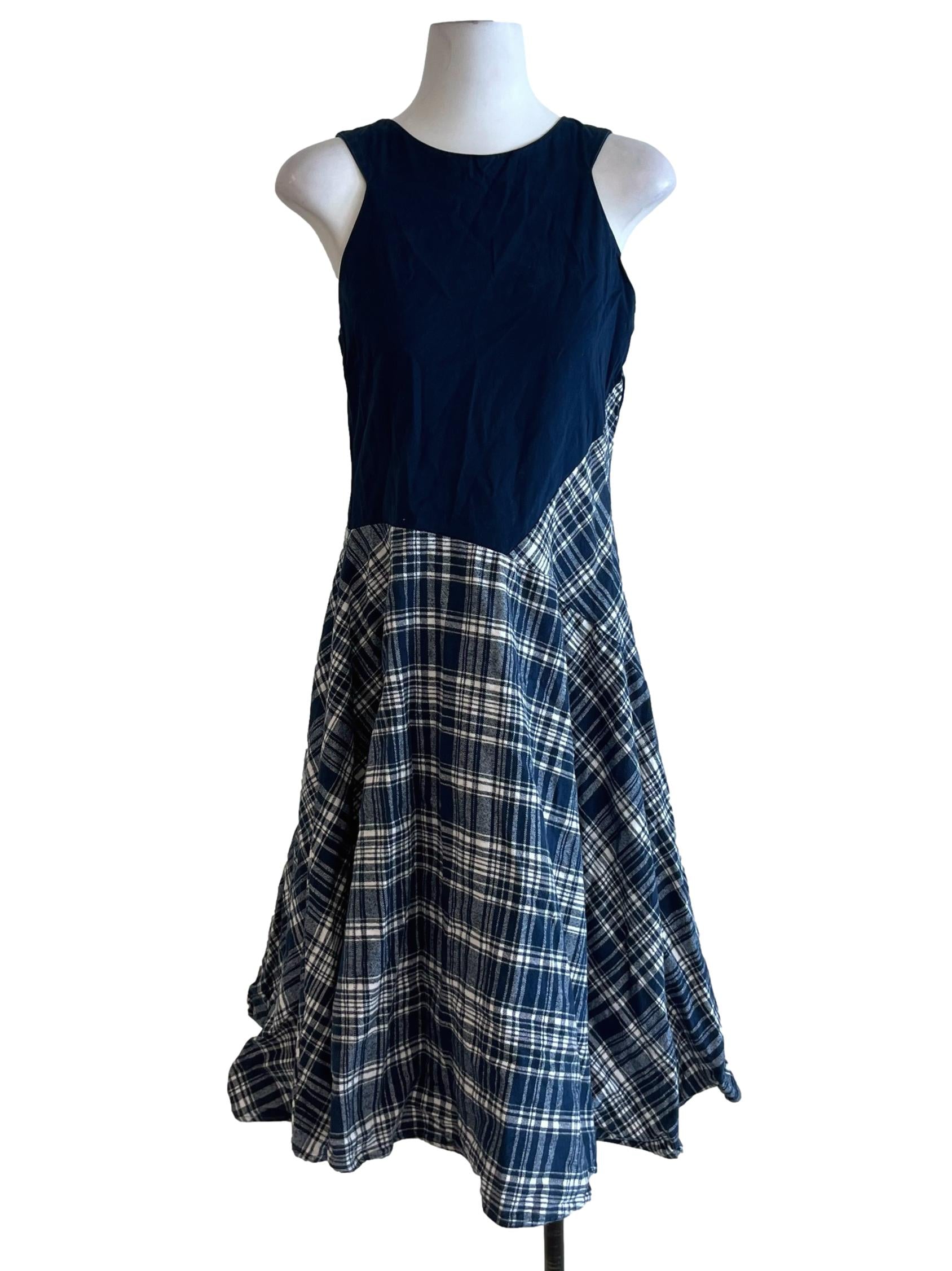 Navy Blue Jewel Neckline A-Line Dress