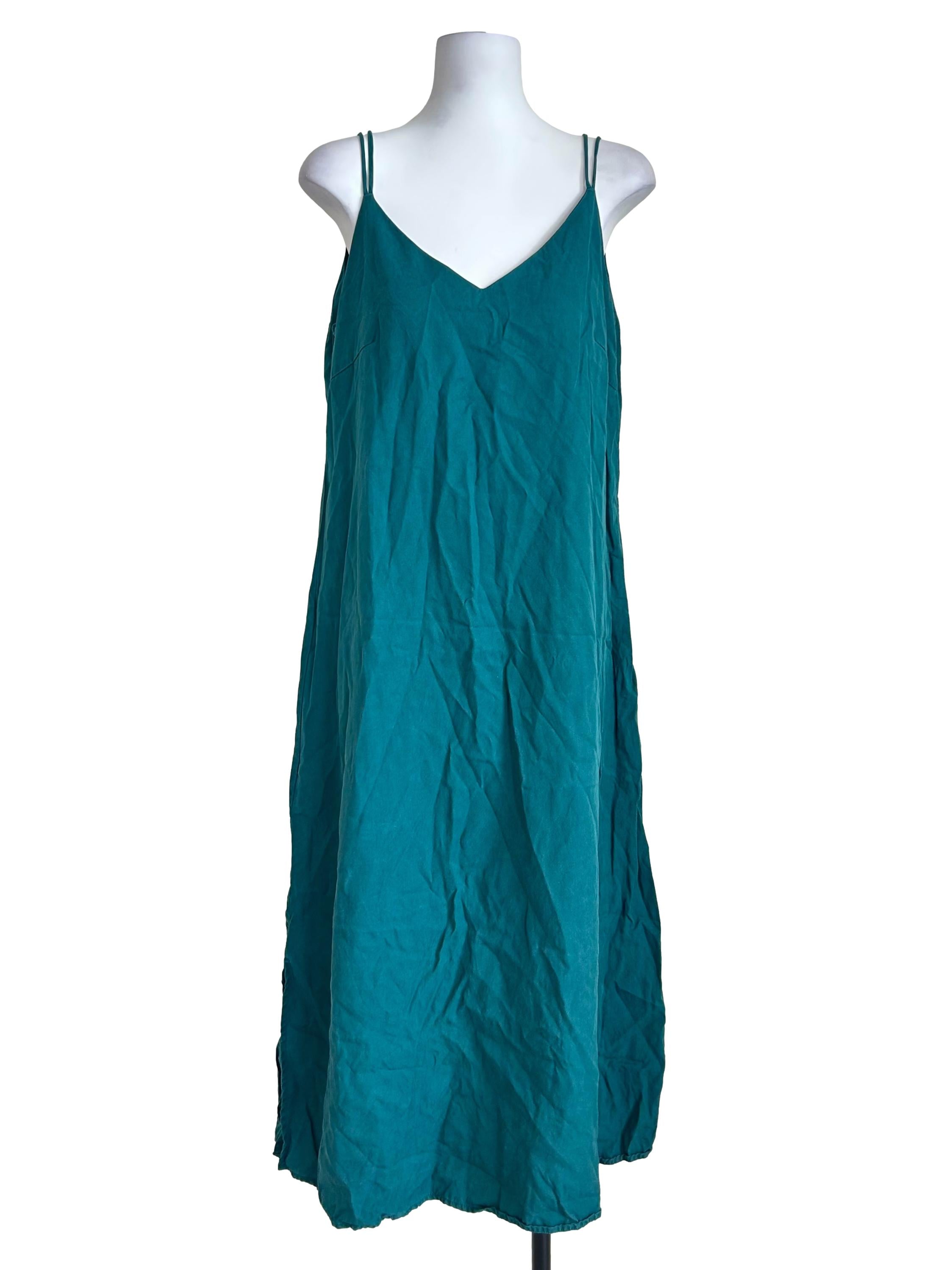 Teal Green Loose V Neck Slip Dress