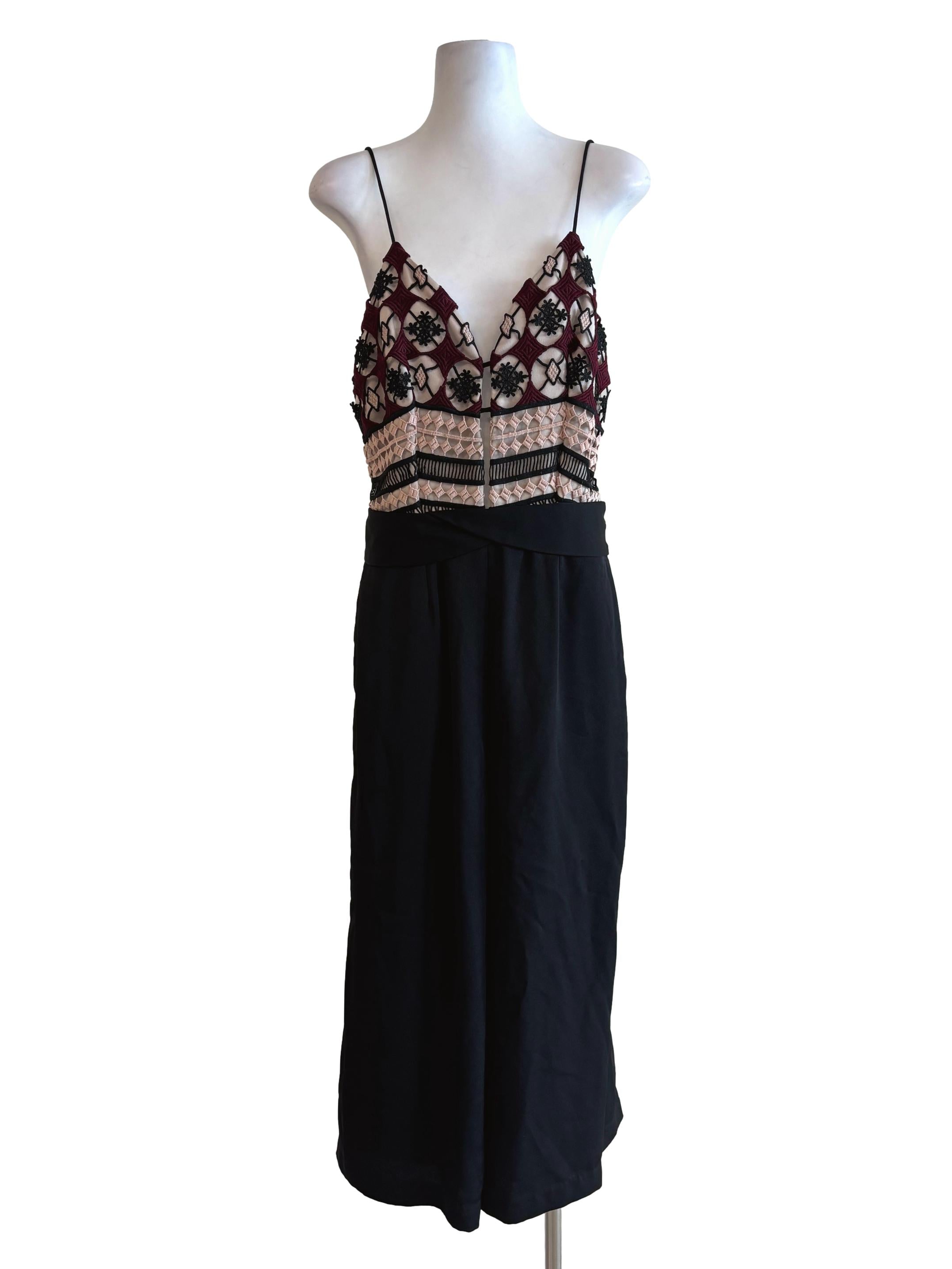 Black Patterned Lace Bodice Spaghetti Strap Dress