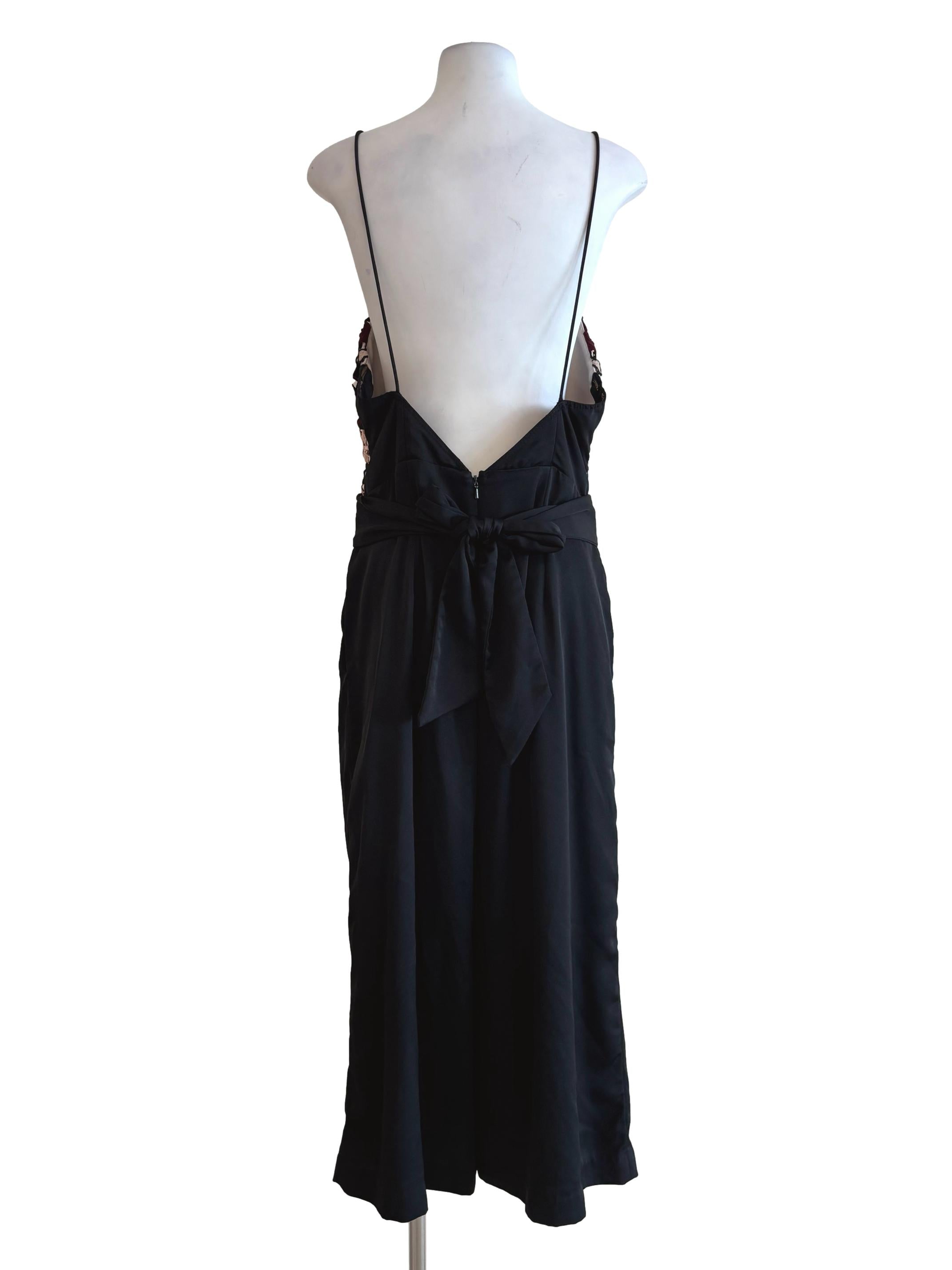 Black Patterned Lace Bodice Spaghetti Strap Dress