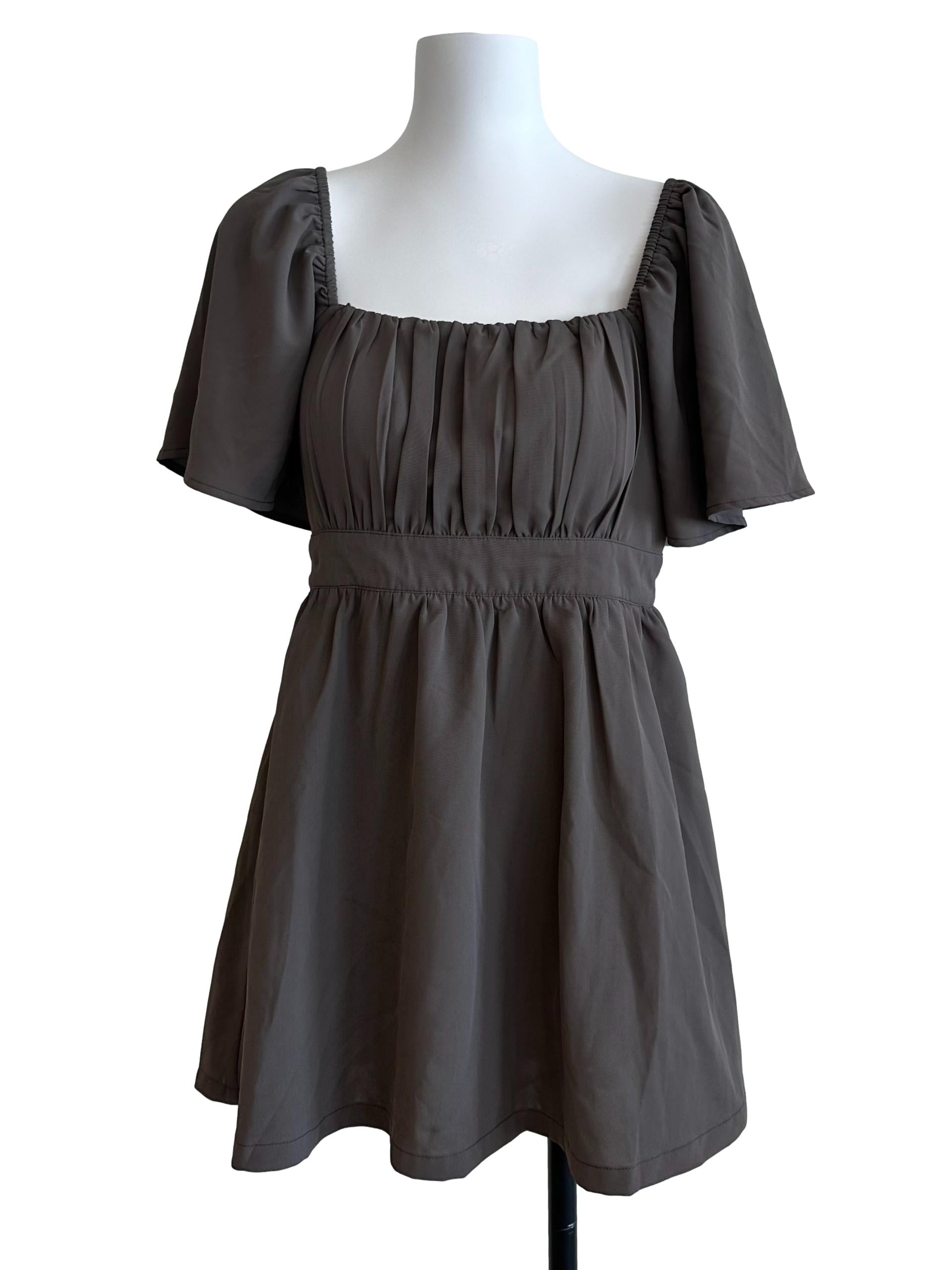 Cloud Grey Square Neck Ruched Dress