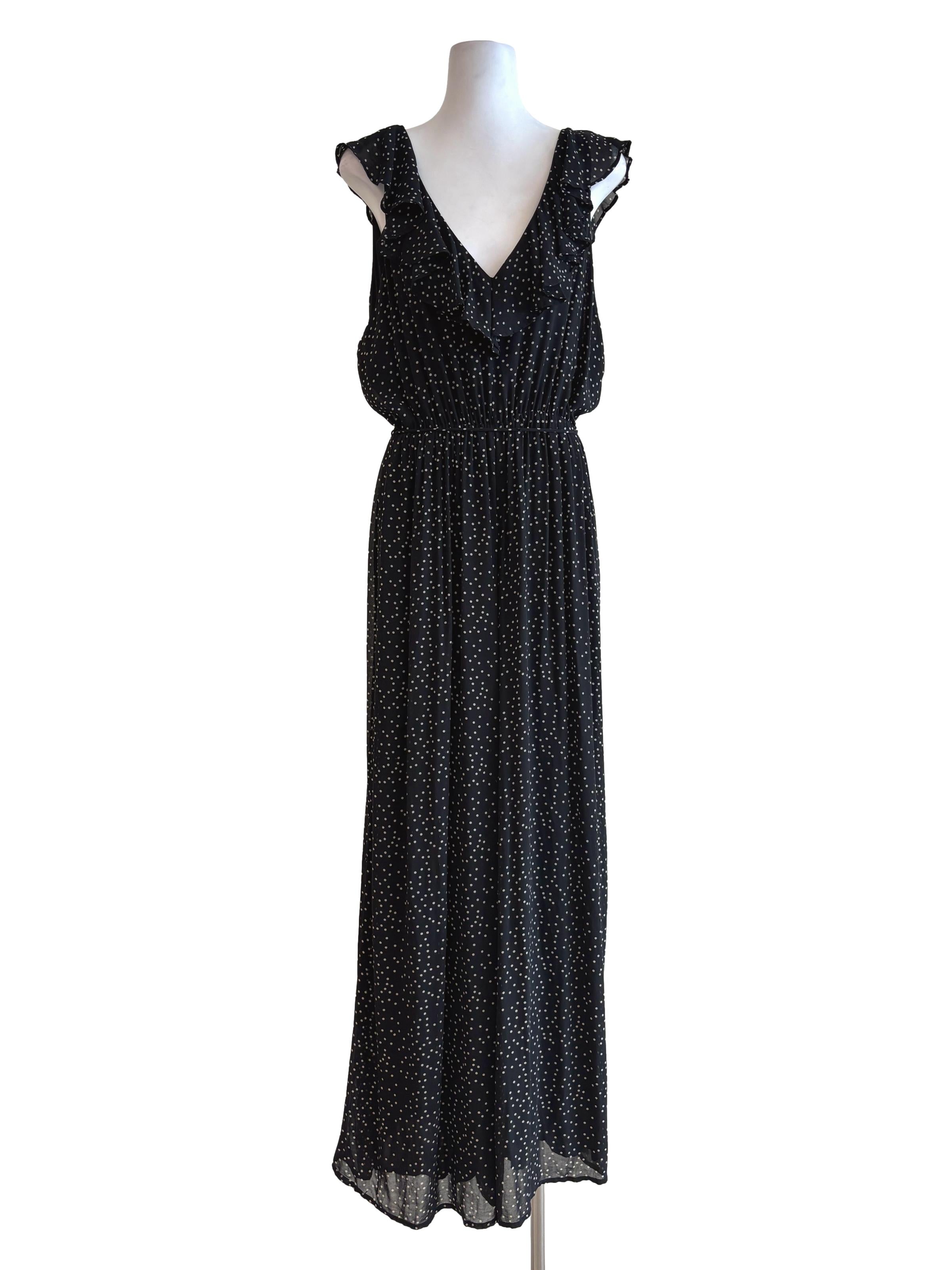 Jet Black White Polka Dot Flowy Jumpsuit