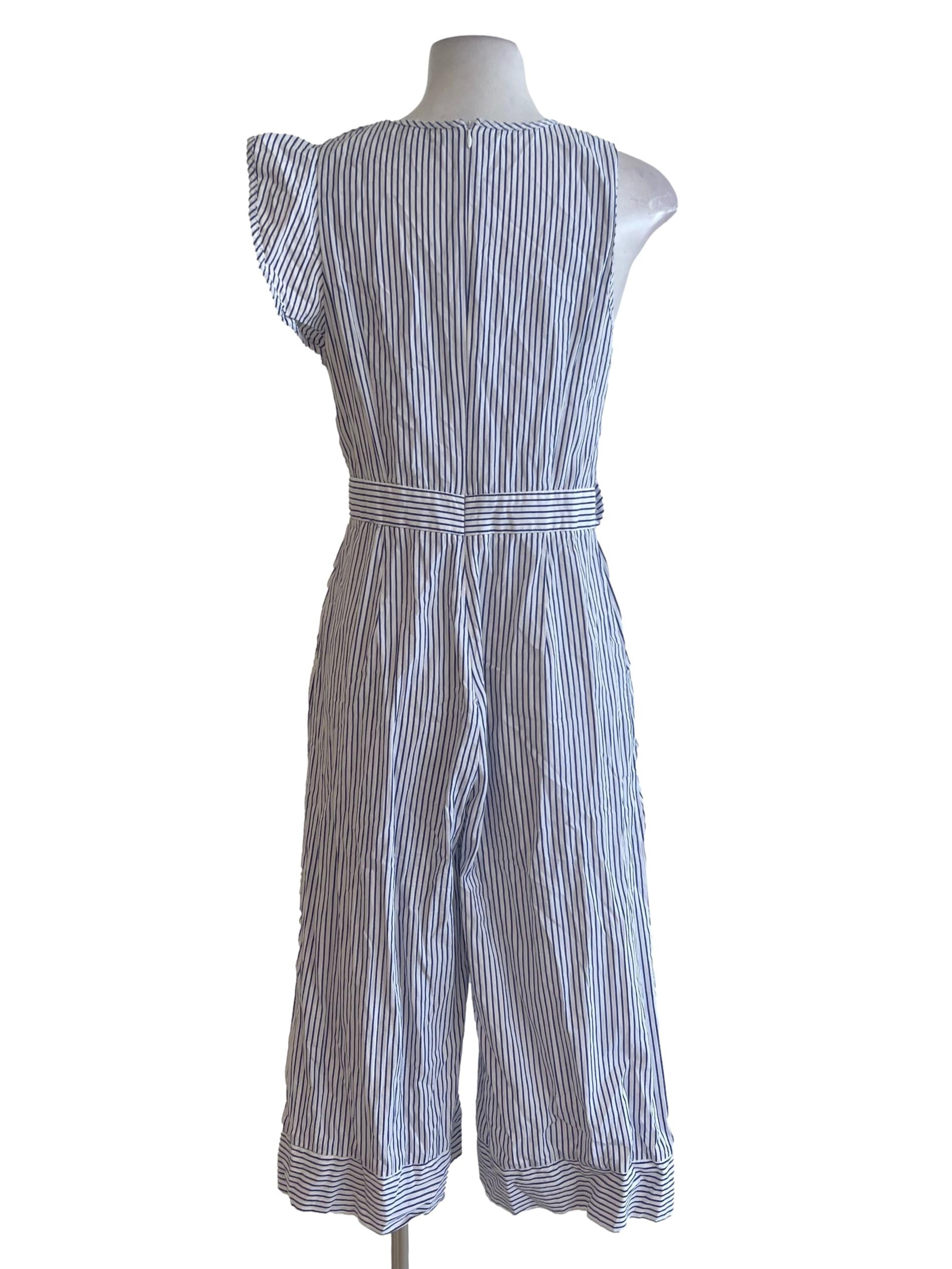 Blue White Candy Stripes Asymmetric Ruffle Jumpsuit