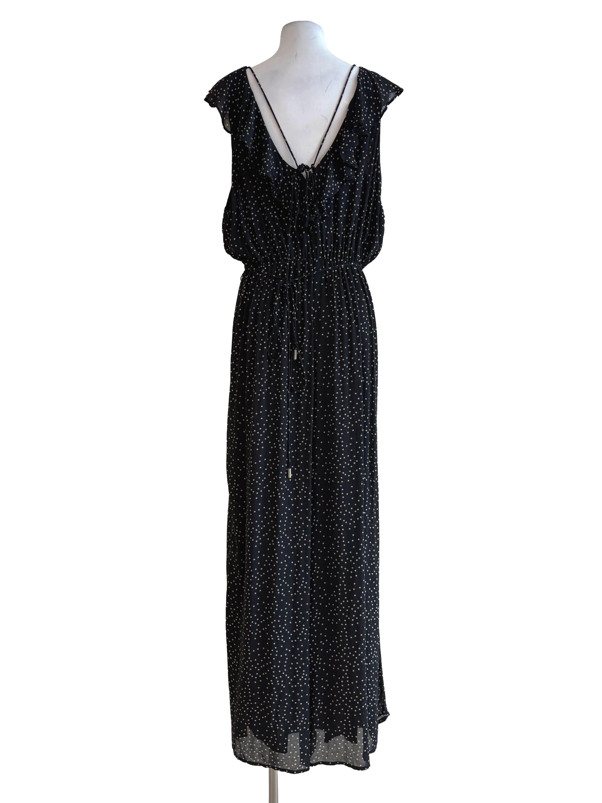 Jet Black White Polka Dot Flowy Jumpsuit